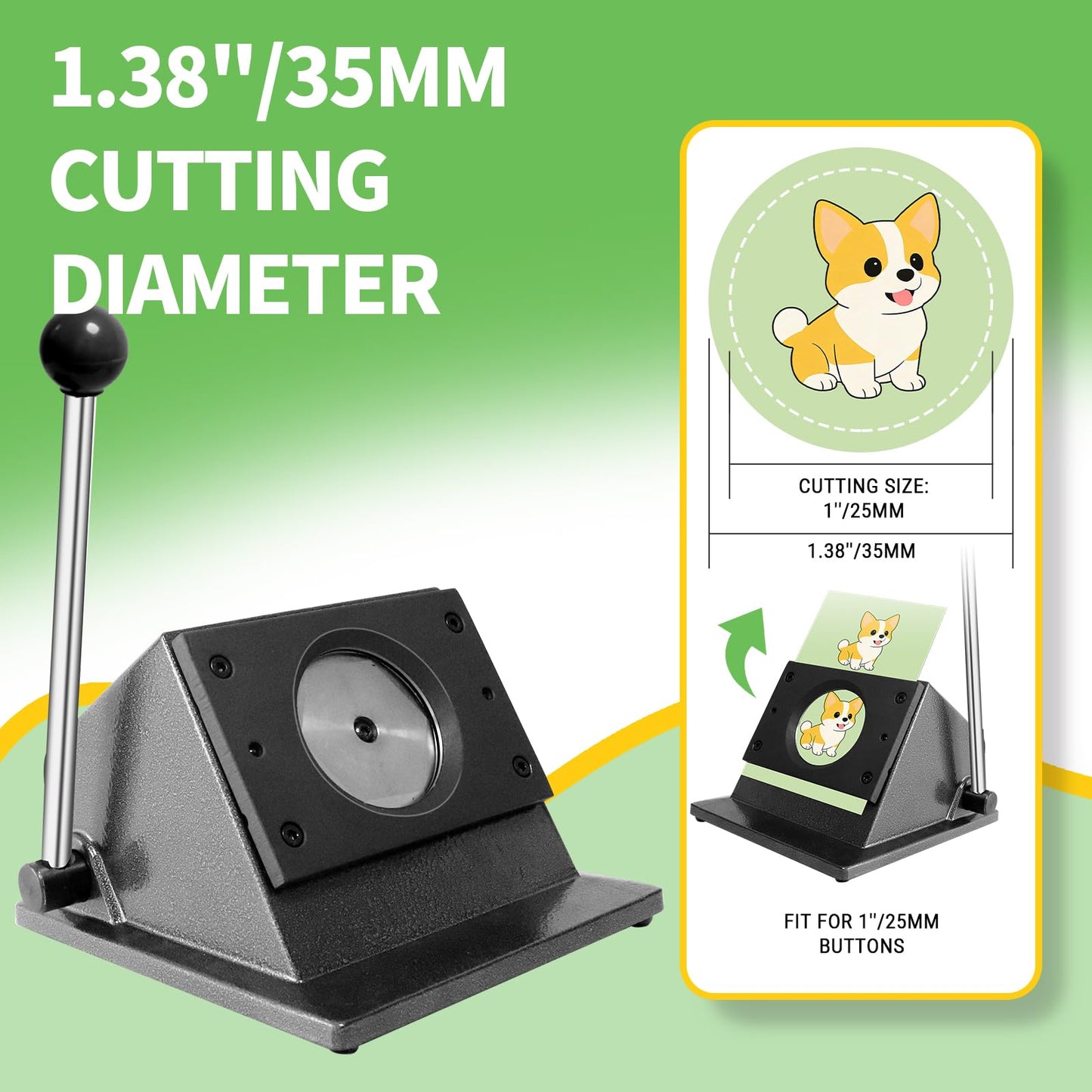 1"/25mm Button Paper Cutter, 1.38”/35mm Diameter Circle Cutter Circle Punch, 1.38”Graphics Punch Cutter, 35mm Die Cut Machine for Making 1"/25mm Mode Buttons Machine(1.38”Cutting Diameter)