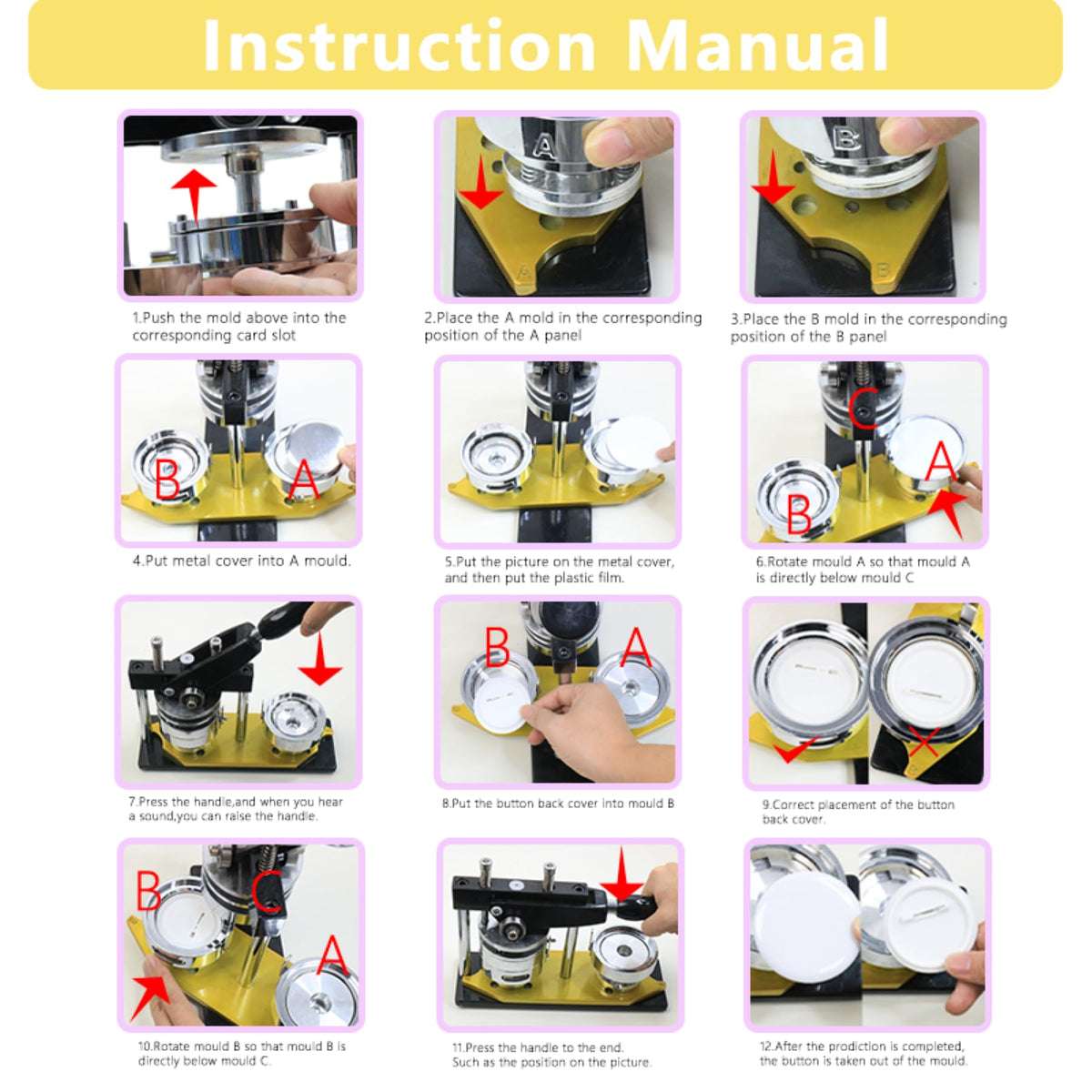 DCBADGE Button Maker Machine, 58mm/2.25 inch Pin Button Badge Maker,Interchangeable Button-Models Press Machine Kit with 300 Sets Buttons-Part Supplies & Circle Cutter & Cutting Mat