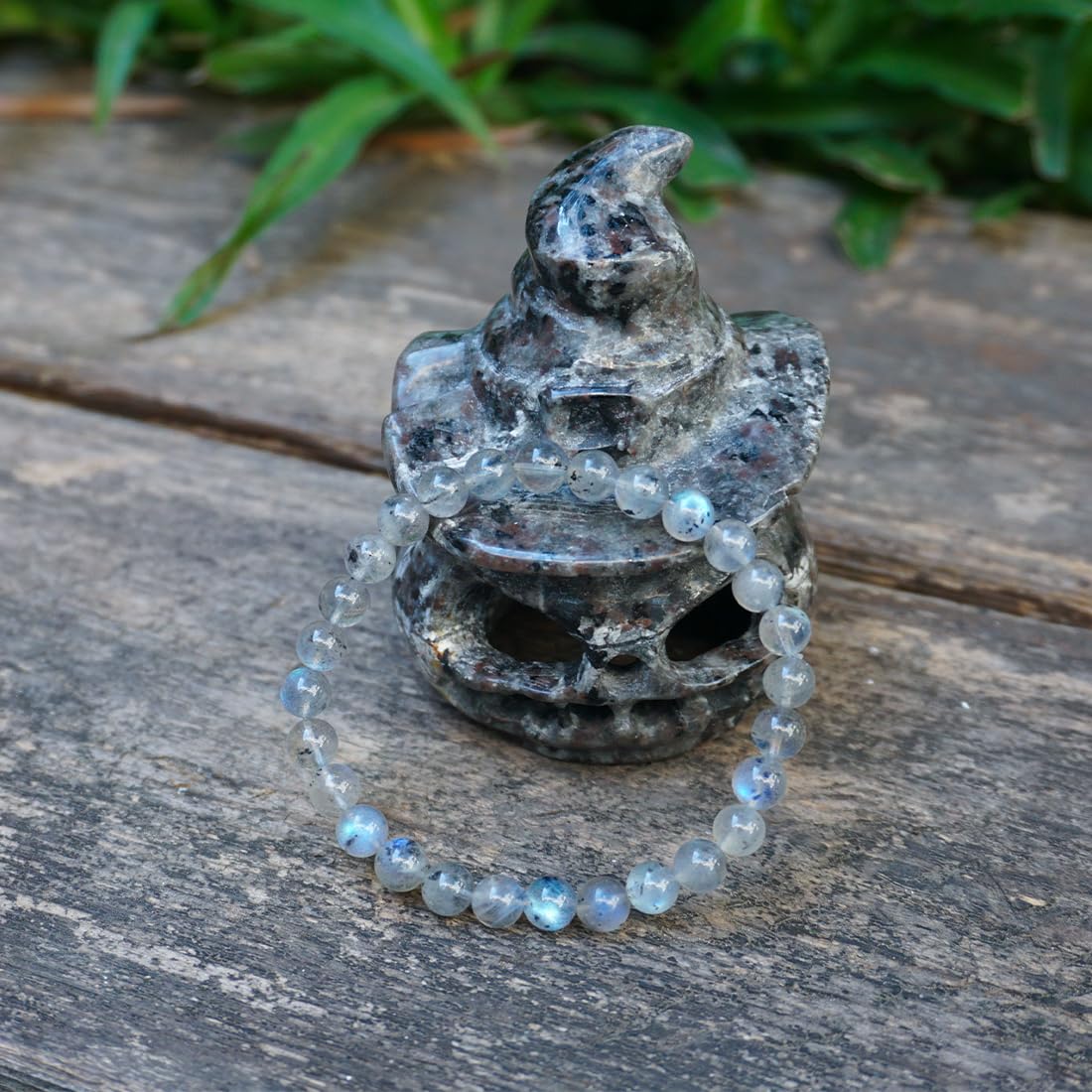 Natural Labradorite Crystal Bracelet 6mm | Crown Chakra Stone with Leather Pouch, Gift Box & Extra Beading Kit | Fits 6.5-7 inch Wrist