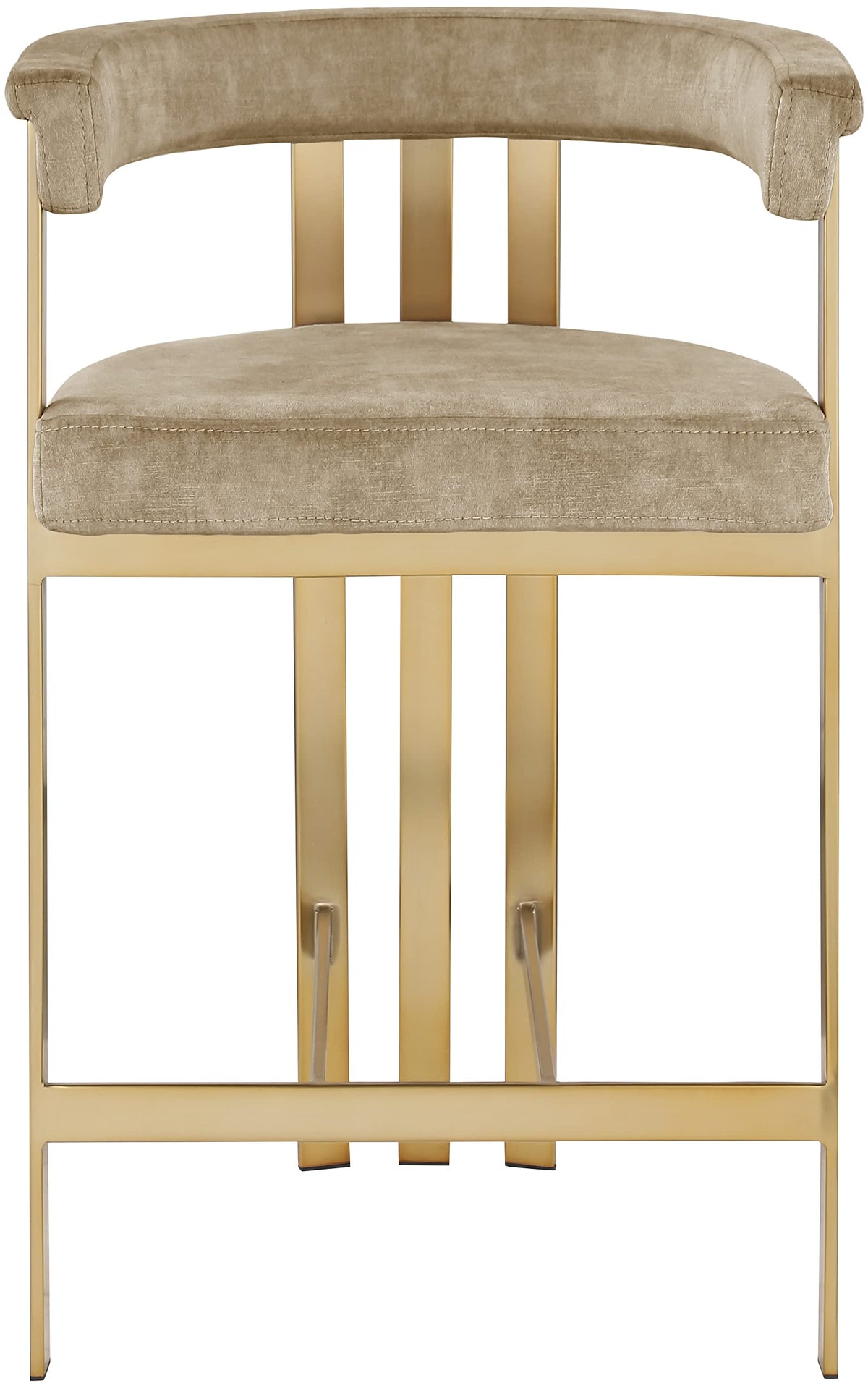 Meridian Furniture 596Beige-C Marcello Collection Modern | Contemporary Velvet Upholstered Counter Height Stool with Brushed Brass Iron Frame, 22.5" W x 20" D x 35.5" H, Beige, Set of 2