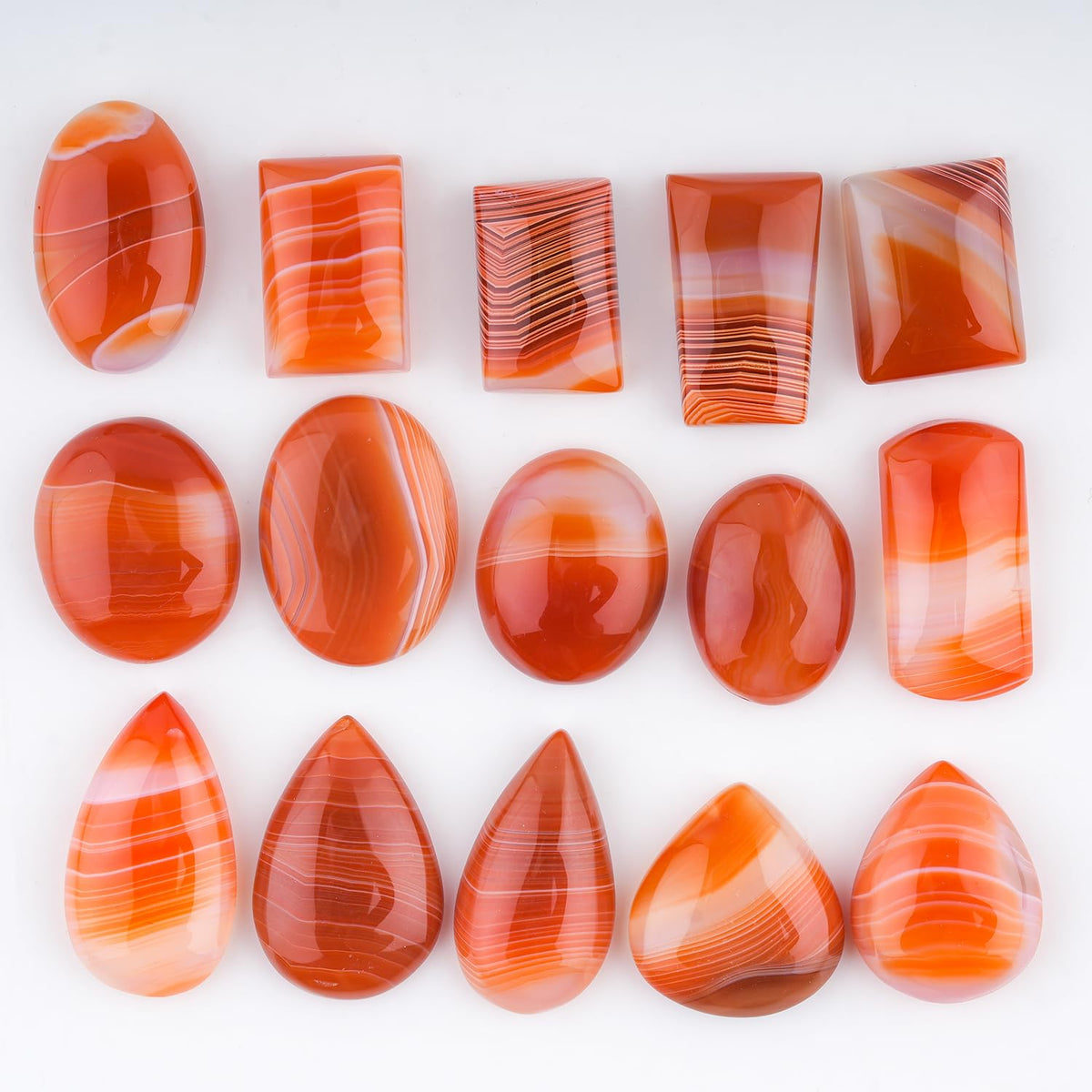 GemSymphony 100 Carat Natural Orange Banded Onyx Gemstone Cabochon Lot Mixed Shapes – 5 pcs Hand Polished Crystal Stones for Jewelry Making Supply, Healing, Reiki, Craft Supplies, Unique Cab Set for Wire Wrapping & Collectors (10-20 mm)