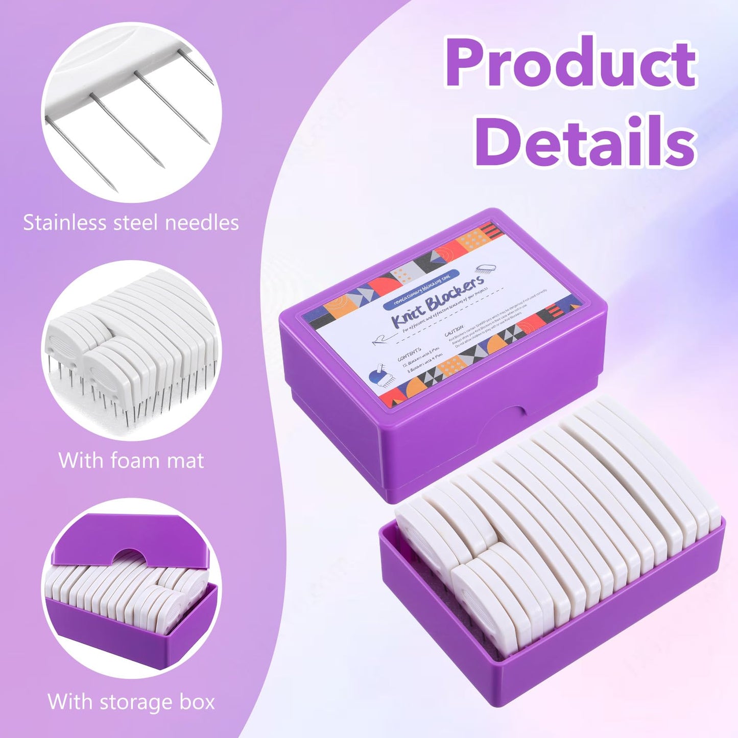 Kifmurase 20PCS Knit Blocking Pins Kit, Knit Blockers Combs for Blocking Knitting Crochet Lace or Needlework Projects, White Knitting Block Pins Kit Tool for Blocking Mats
