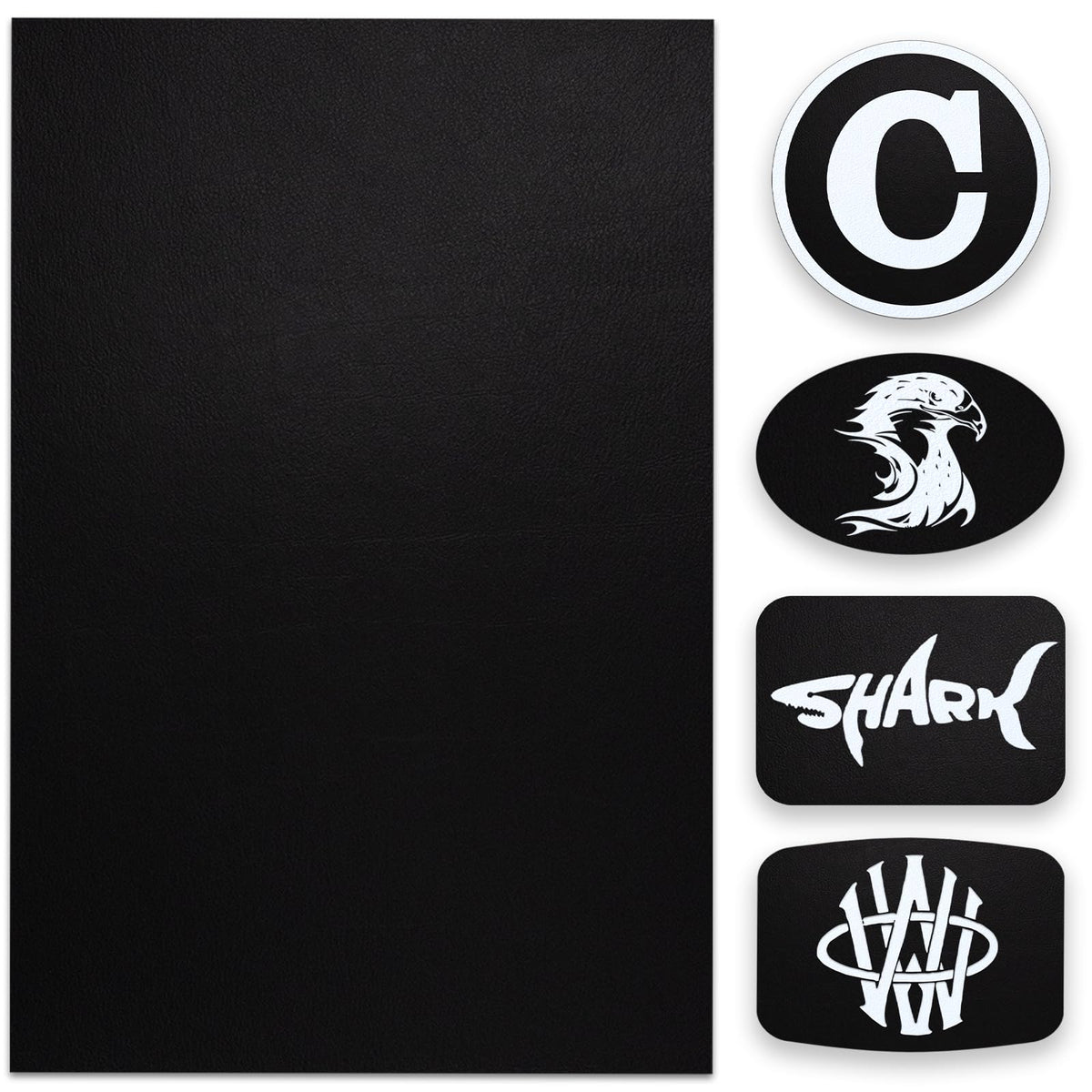 5 Pack Laserable Faux Leatherette Sheets Iron-On Leather Patches with Heat Press Adhesive Backing for DIY Hats, Caps, Beanies, Shirts, Laser Engraving & UV Printing Craft Supplies（Black White）