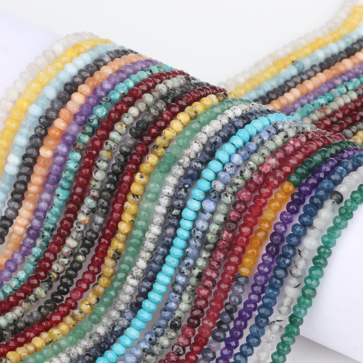 2 String 220PCS 3x5mm Natural Black Color Speckled Beads for Jewelry Making, Songxi Facted Loose Gemstone Beads for DIY Bracelet Necklace Making Supplies with Energy Healing Chakra Power