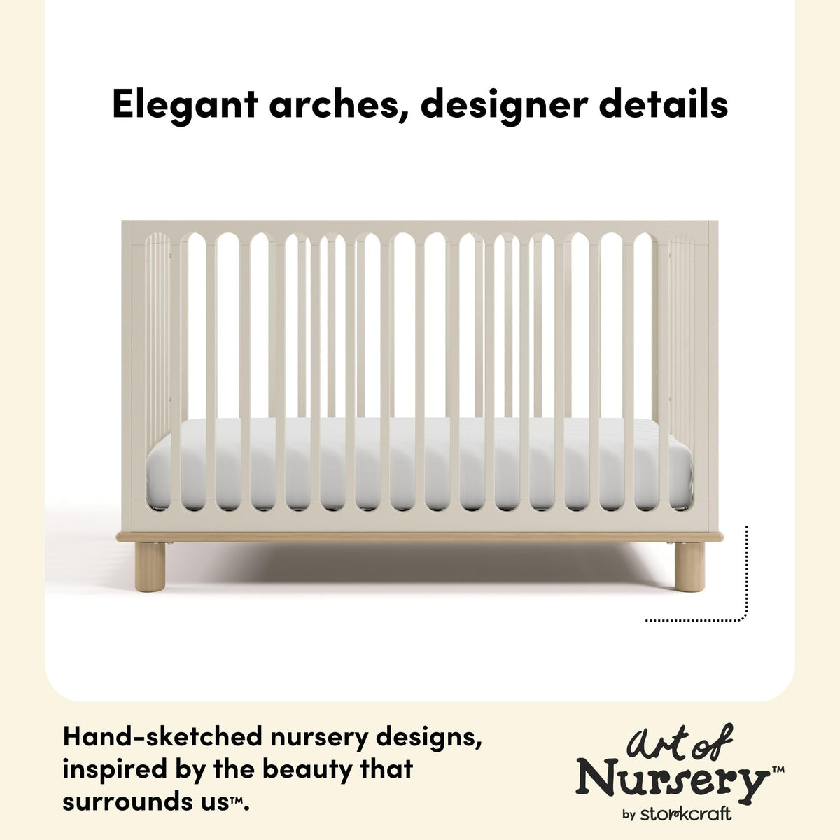 Storkcraft Sicily 3-in-1 Convertible Crib with Toddler Rail Included – GREENGUARD Gold Certified, 100% Solid Wood, Converts to Toddler Bed, Fits Standard Baby Crib Mattress (Frosted Oat and Driftwood)