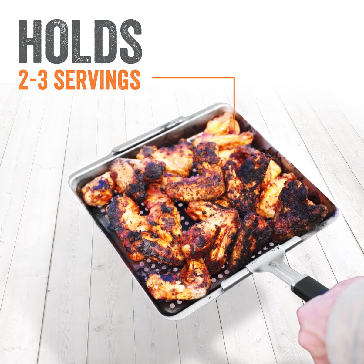 Yukon Glory™ BBQ 'N SERVE Wide BBQ Grill Basket The Grilling Basket Includes a Clip-On Handle - Perfect Grill Baskets for Outdoor Grill Vegetables or Fish Basket & Meat
