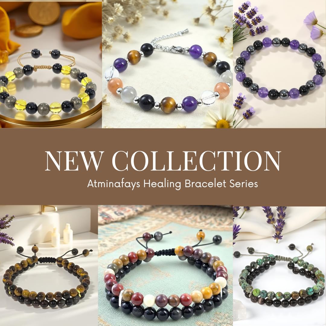 Atminafays 6MM Stackable Healing Bracelet - Mookaite Jasper & Silver Sheen Obsidian Beads for Peace, Prosperity & Positive Energy | Adjustable Handwoven Cord | Boho Chic Spiritual Jewelry,Thanksgiving gift