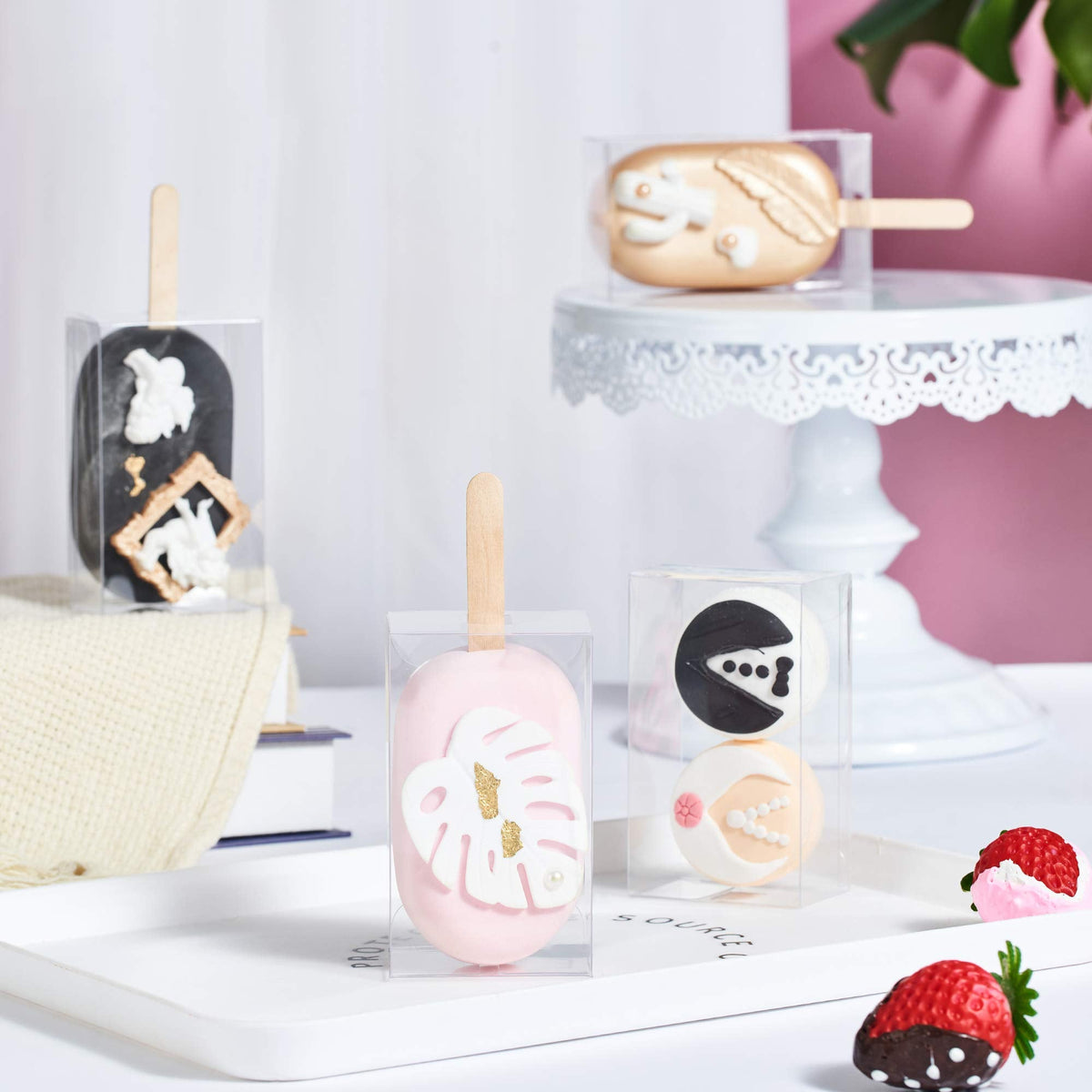 JCXGRVC 100PCS 3.7 x 2.2 x 1.5 inches Cakesicle Boxes, Rice Krispies Treat Boxes, Popsicle Boxes, Clear Ice Cream Shaped Favor Gift Boxes for Birthday Party Anniversary Favors