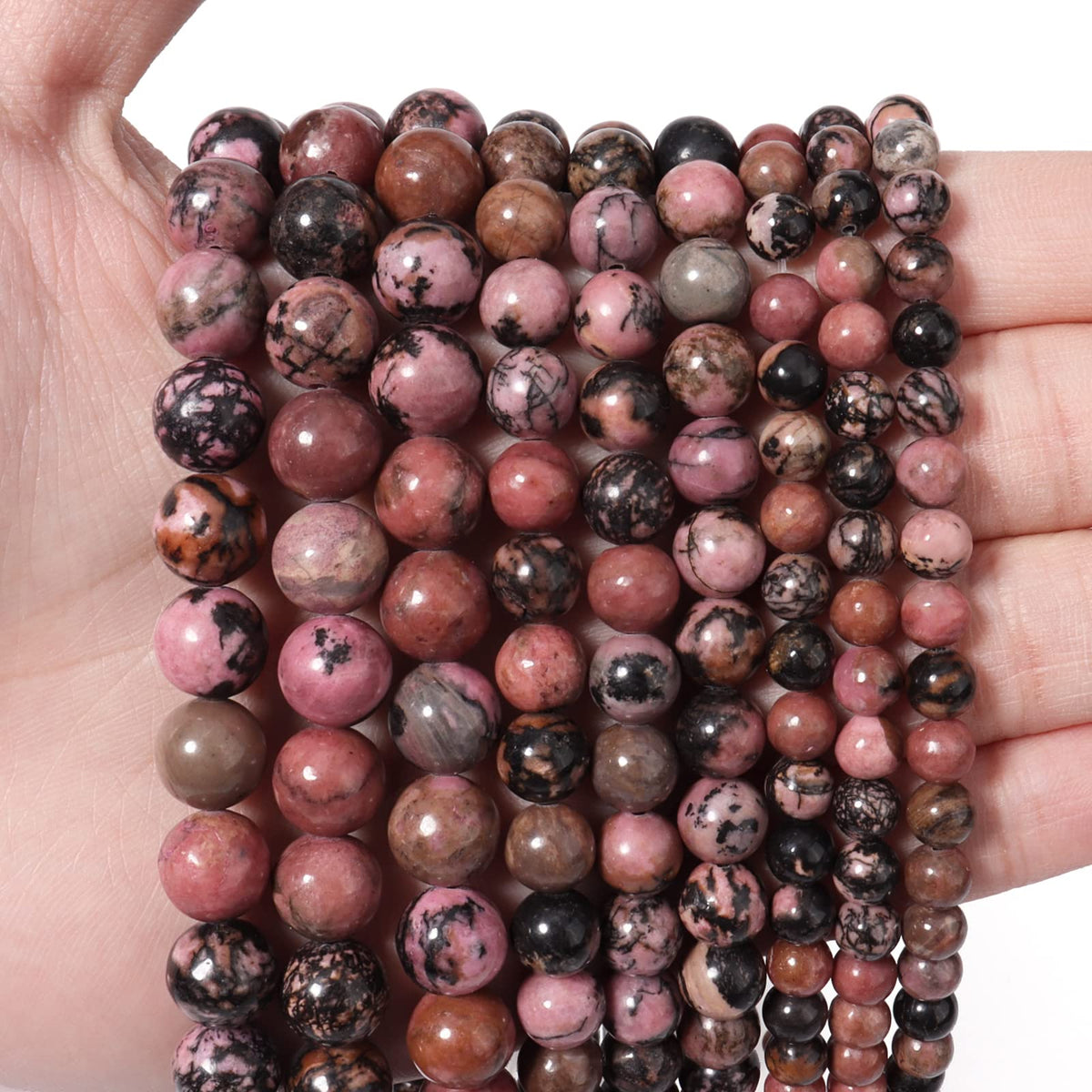 60pcs 6mm Natural Stone Beads Red Black Rhodonite Beads Energy Crystal Healing Power Gemstone for Jewelry Making, DIY Bracelet Necklace