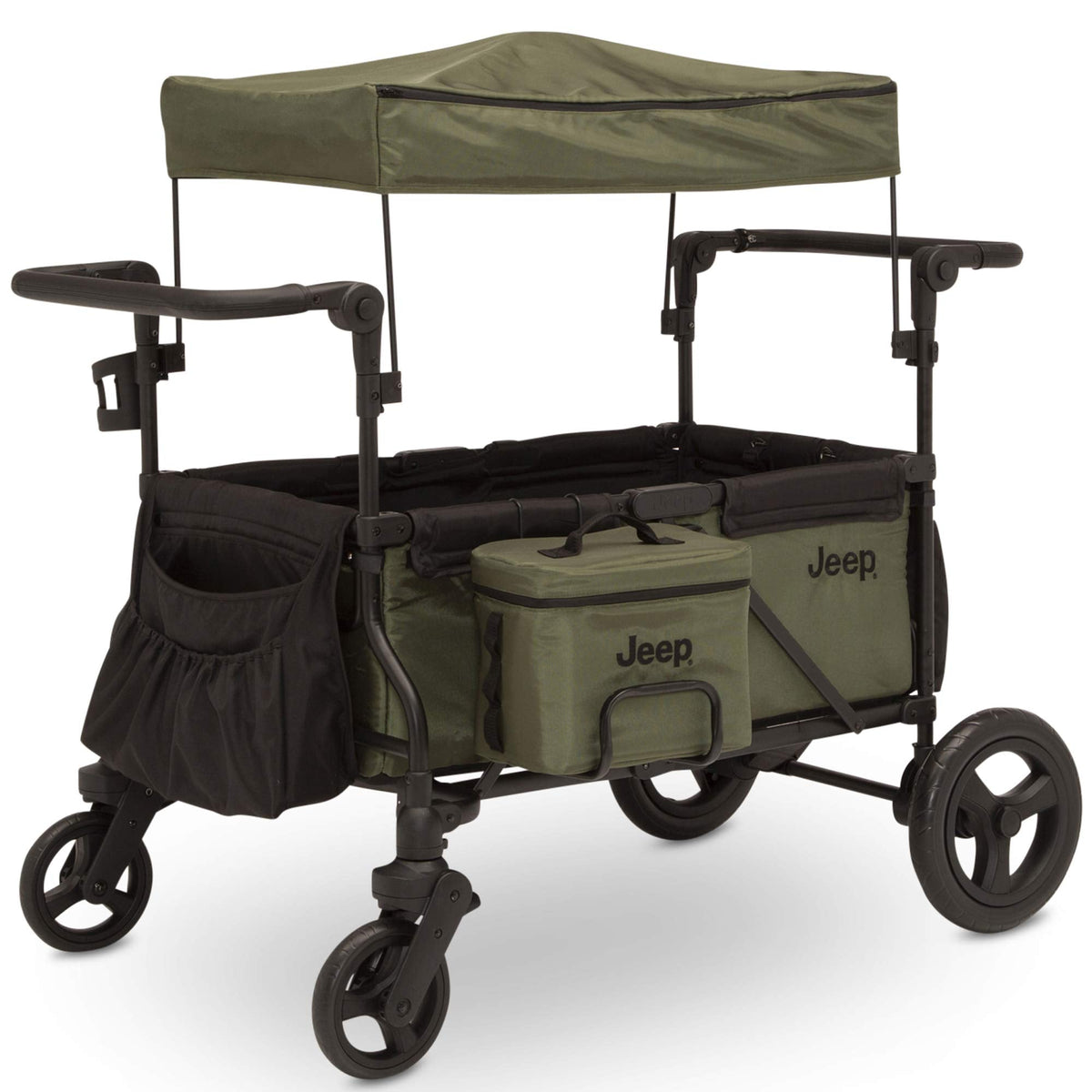 Jeep Deluxe Wrangler Stroller Wagon with Cooler Bag and Parent Organizer by Delta Children, Black/Green