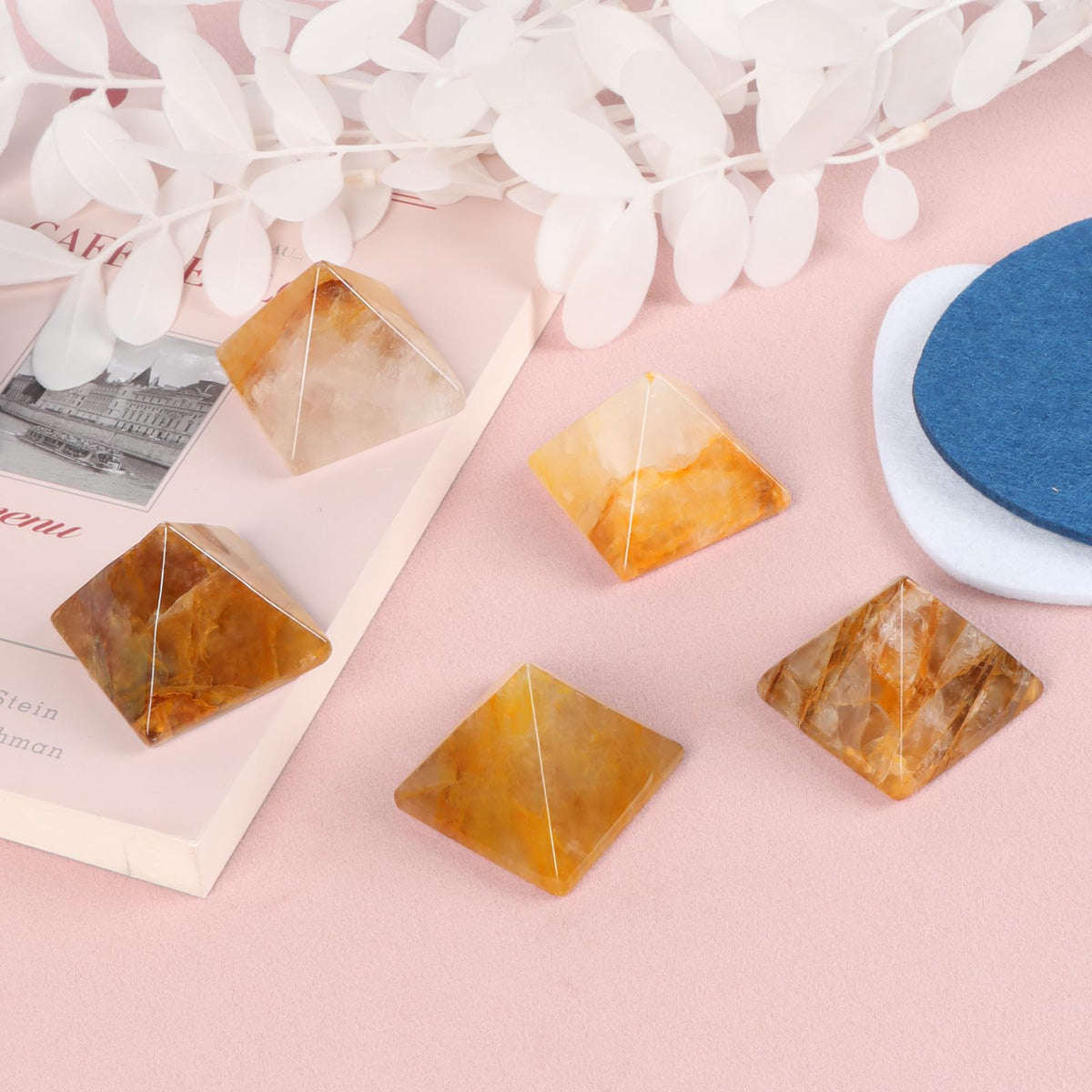 Hxswkk Crystal Pyramid 1.6" Golden Healer Orgone Pyramid for Positive Energy Success Yellow Hematoid Quartz Healing Chakra Stone - Reiki, Chakra, Anti-stress Handmade Spiritual Gift Citrine
