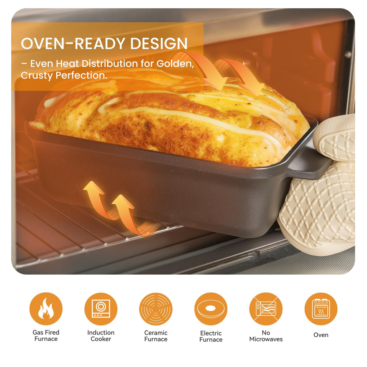RYEDE Cast Iron Duct Oven for Sourdough Bread baking, 9×5 Loaf Pan with Lid, Bread Pans for Homemade Bread, 2 in 1 Dutch Oven Pot with Lid, Pre-Seasoned (4.5 QT)