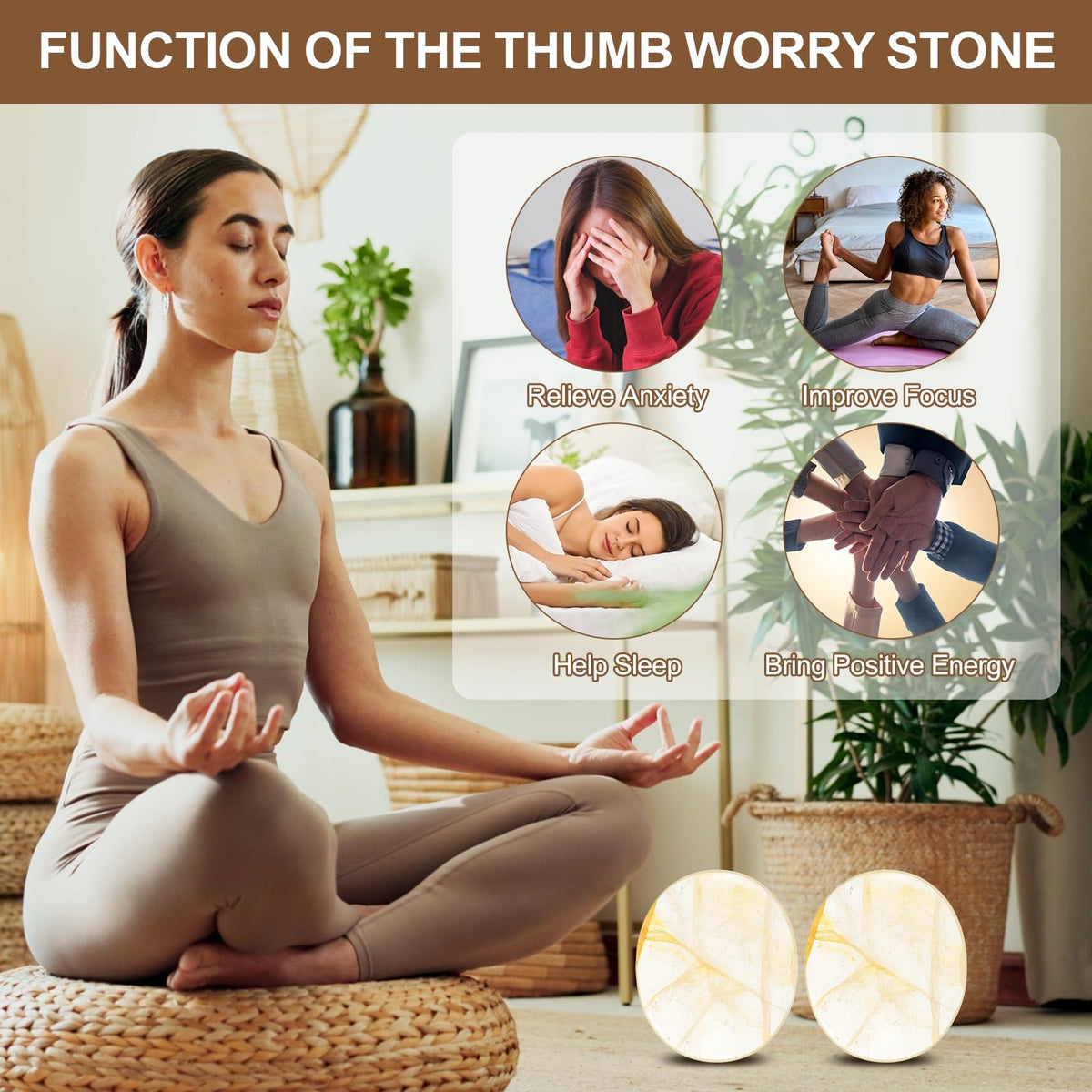 MECCANIXITY 2 Pcs Thumb Worry Stone for Anxiety, Yellow Phan-Tom Quartz Relief Crystals Hand Thumb Stones Pocket Gems Natural Polished for Yoga Meditation Relief