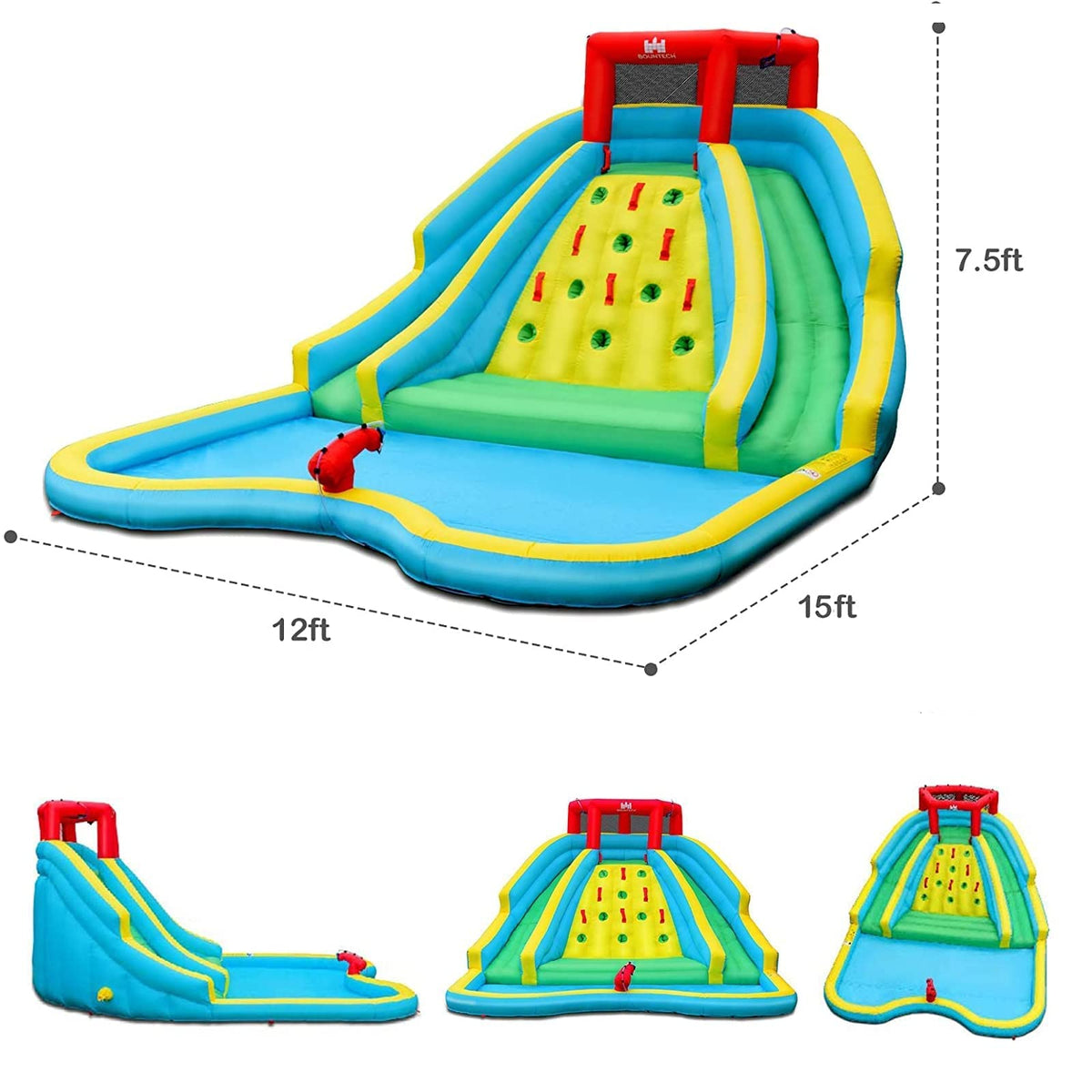 BOUNTECH Inflatable Water Slide Park, Double Slide Water Park Bounce House for Outdoor, Climbing Wall, Bouncy Castle with Blower, Blow up Water Slides Inflatables for Big Kids Backyard Party Gifts