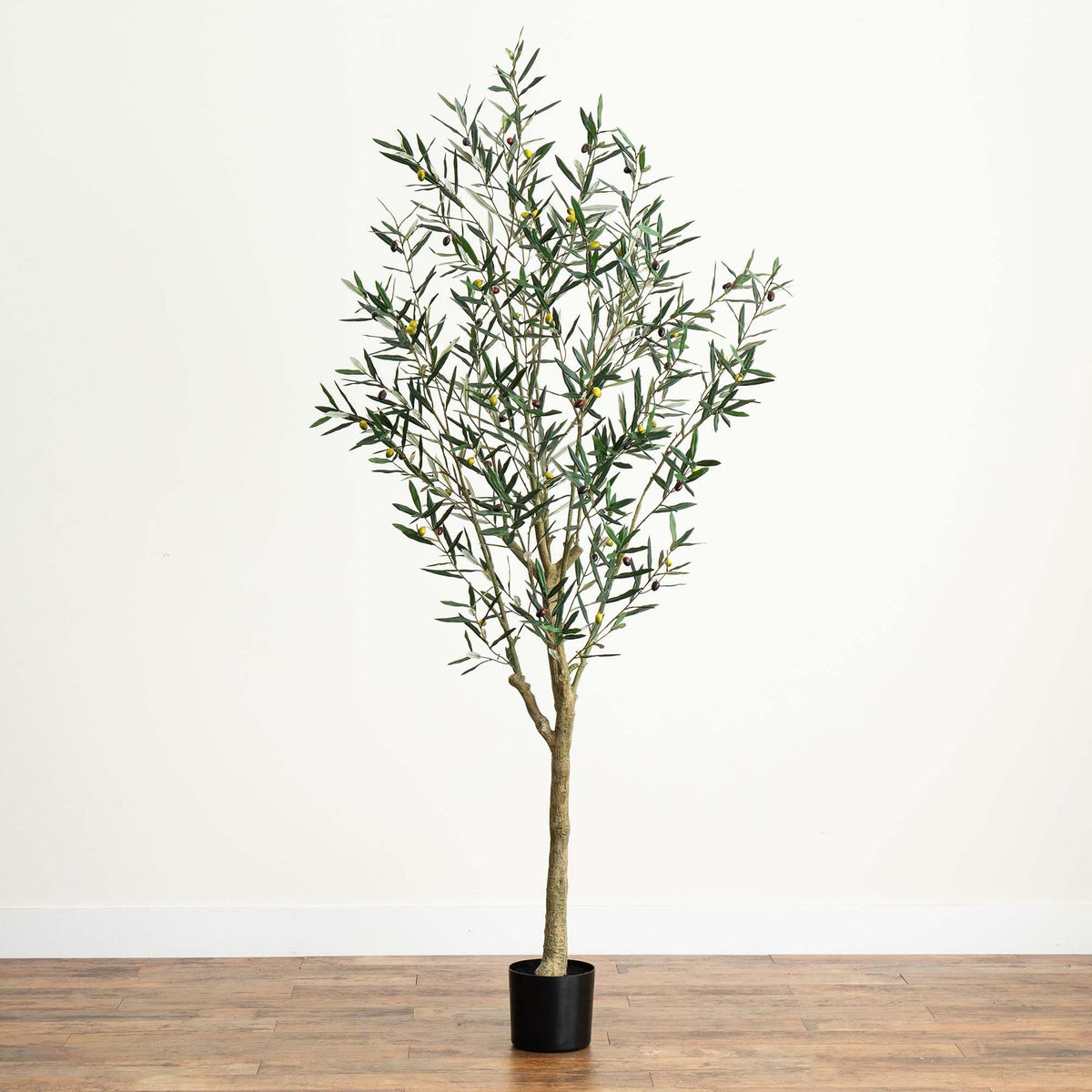 Nearly Natural Greco Olive Tree Artificial Indoor 7FT Tall Designer Ultra Realistic Thick Trunk Faux Olive Tree for Home and Office Decor, Fake Olive Tree with Olive Tree Branches and Lifelike Fruits