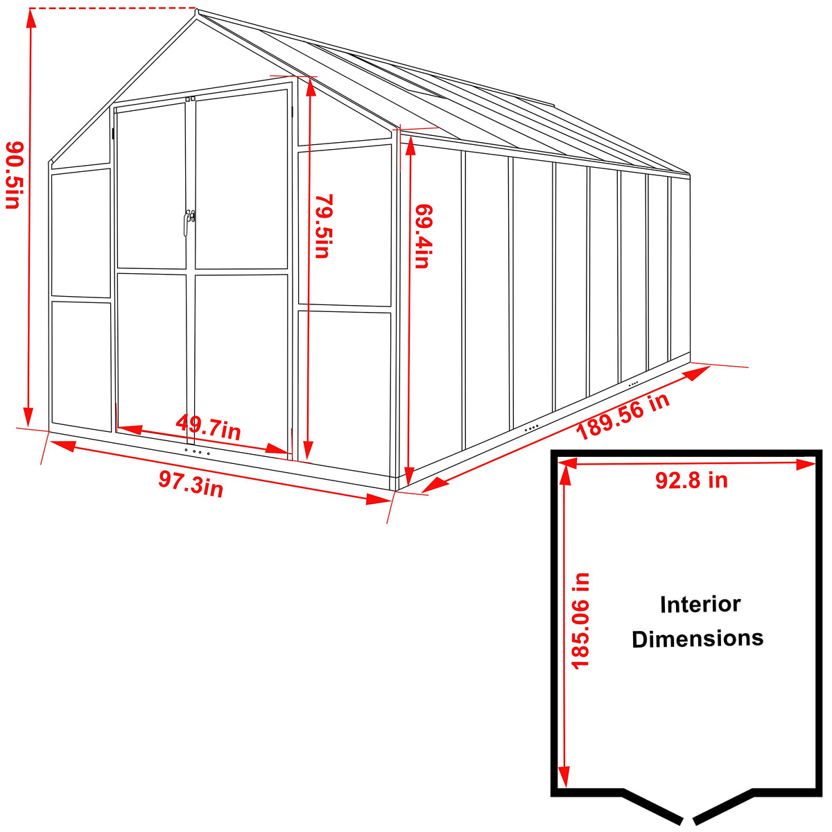VEIKOU 8' x 16' Polycarbonate Greenhouse for Outdoors, Walk-in Green House with 2 Vents, Aluminum Frame, Riveted Structure, Greenhouse Kit for Outdoor Backyard, Garden, Gray