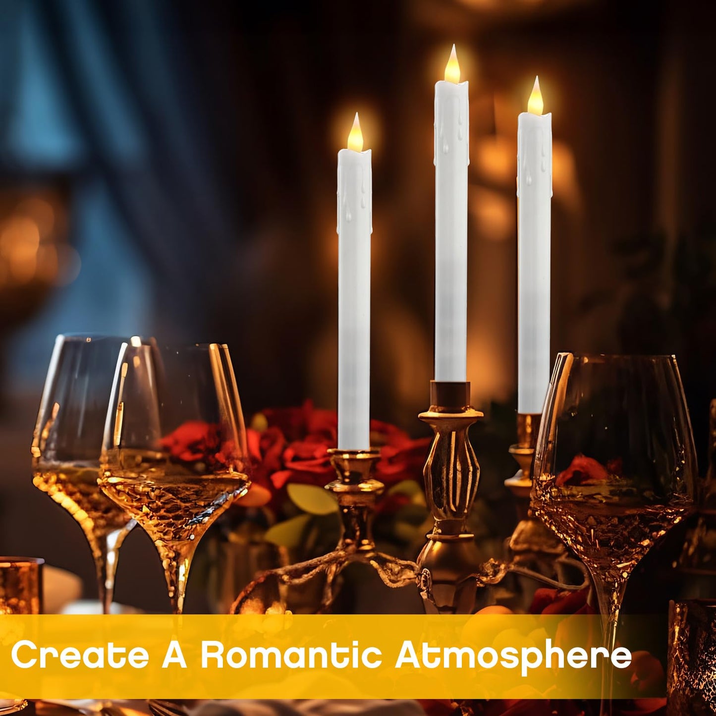 Baquler 24 Pcs 10 Inch White Flameless Taper Candles Dripless Battery Operated LED Flickering Candlesticks Window Candle with 3D Flickering Flame for Easter Home Wedding Church Decor