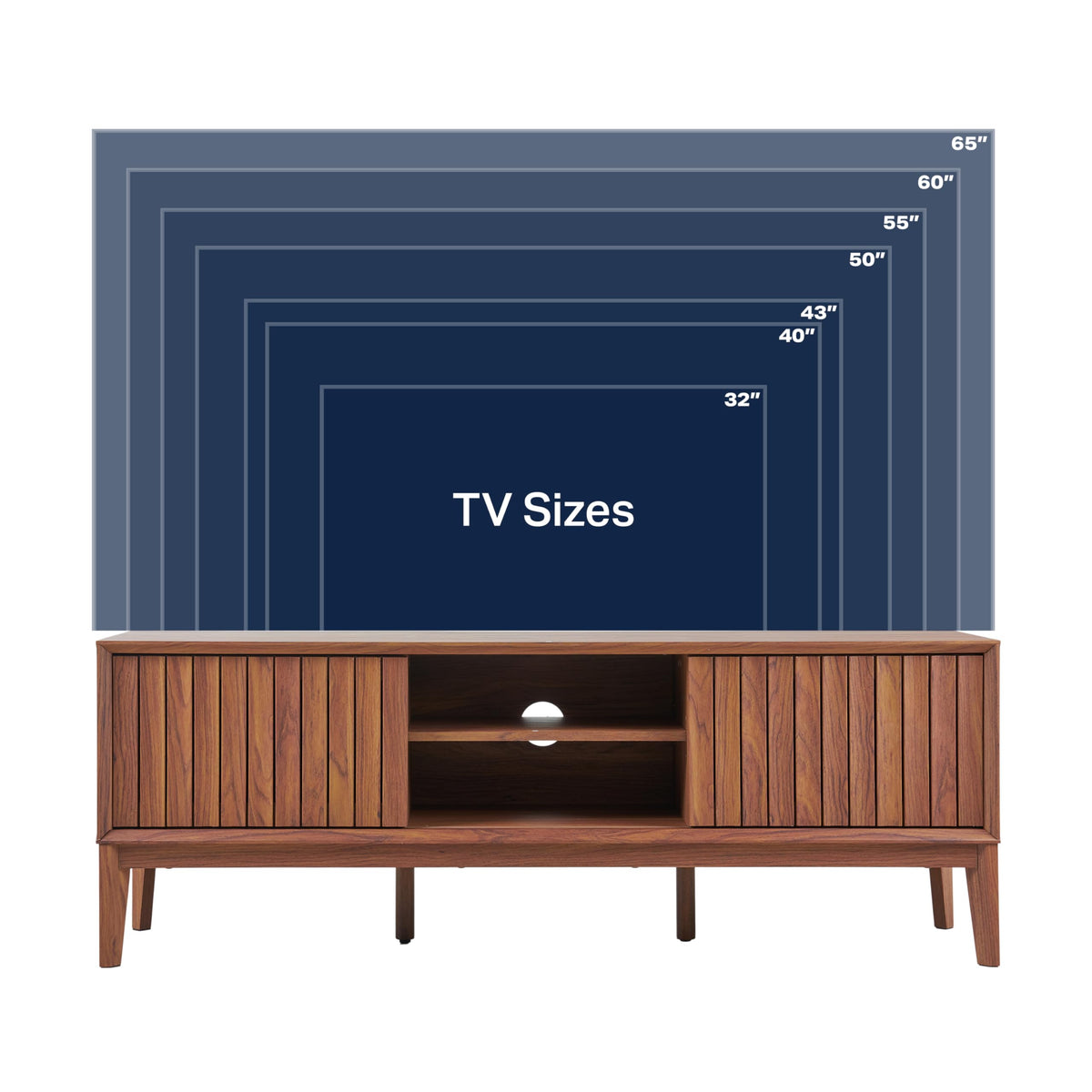 JONATHAN Y Gennaro 58" Mid-Century Wood TV Stand Media Console with Slatted Sliding Doors, Entertainment Center for Living Room with Adjustable Shelves and Cable Management, Walnut TVS1000B