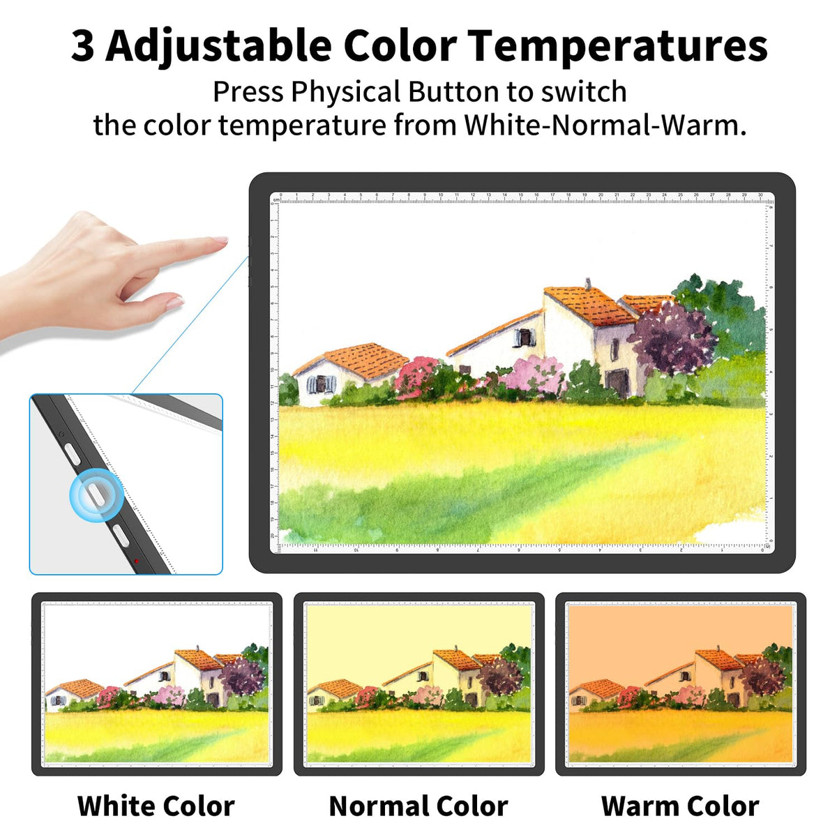 Rechargeable A4 Light Board for Diamond Painting, 9000 Lux Tracing Light Box with Side Physical Buttons, 3 Colors and 6 Levels of Brightness, LED Light Pad for Diamond Art, Drawing, Weeding Vinyl