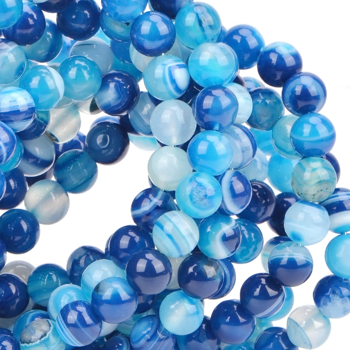 80Pcs Natural Crystal Beads Stone Gemstone Round Loose Energy Healing Beads with Free Crystal Stretch Cord for Jewelry Making (Blue Agate, 10mm)