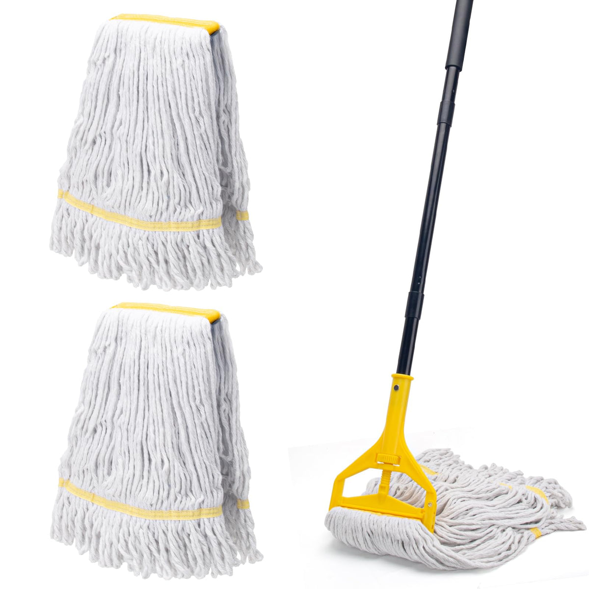Commercial Mop with 3 Extra Large Replacement Heads,59" Long Handle Heavy Duty Industrial Mops for Floor Cleaning,Looped-End String Wet Cotton Mop for Home,Kitchen,Office,Garage,Concrete/Tile Floor