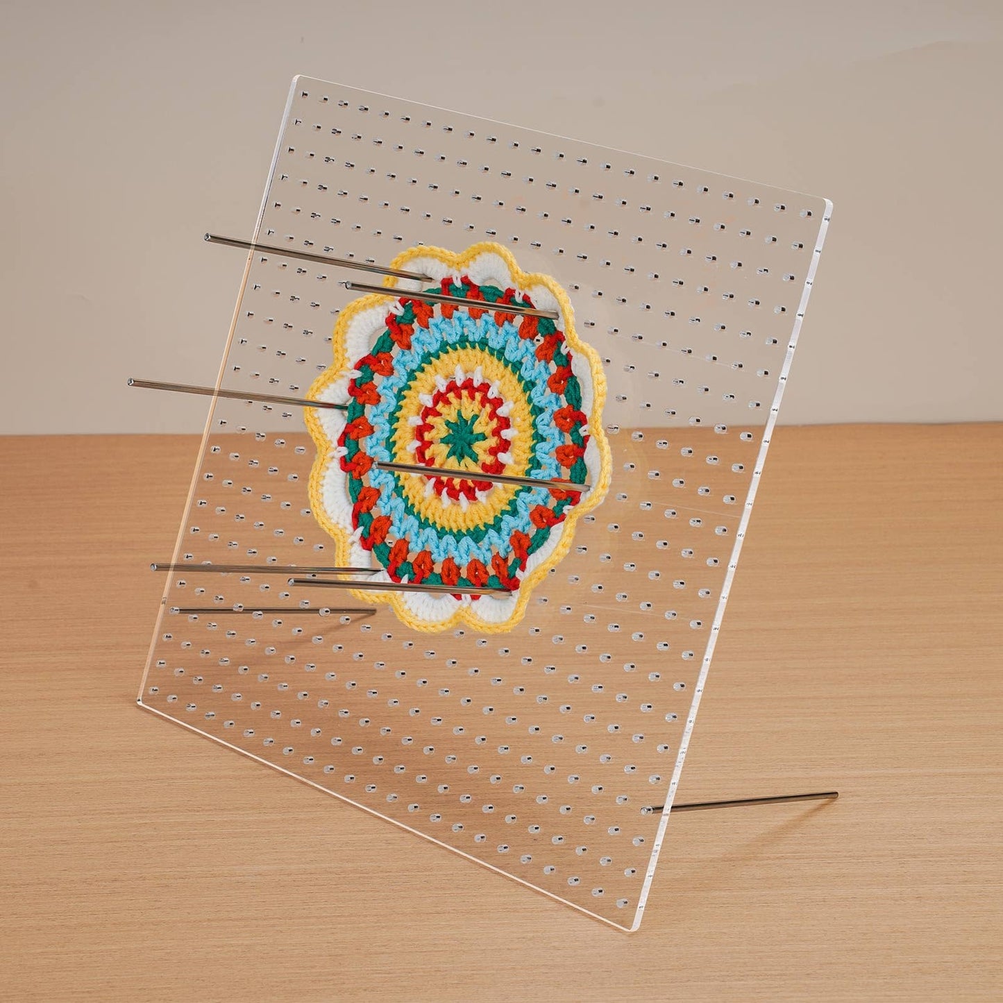 NiHome Clear Acrylic Crochet Blocking Board Kit for Crochet, Weaving, Craft Projects, 11"x11" with 529 Precisely Spaced Holes and 20 Stainless Steel Pins, Suitable for Beginners and Craft Enthusiasts