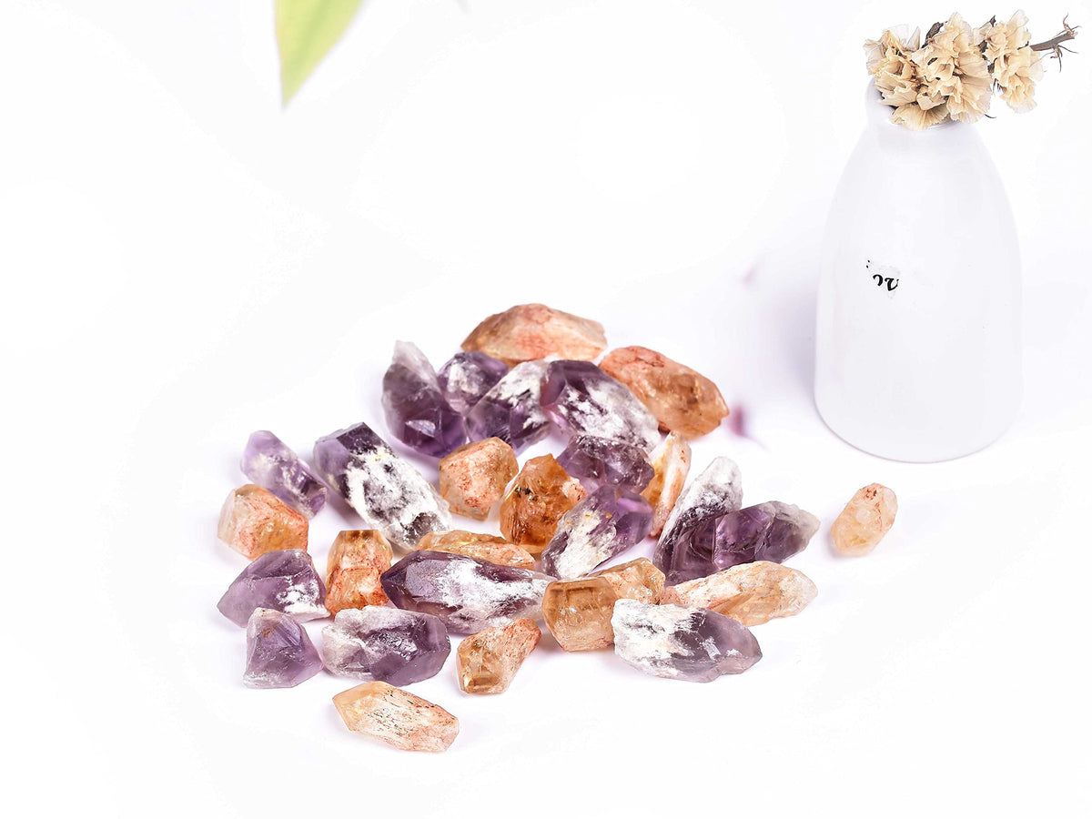 JIC Gem 24-30Pcs 0.4-0.5 Lbs Rough Natural Citrine Crystal and Amethyst Crystal Point Bulk,Raw Citrine Amethyst Crystals Healing Stones,Raw Ctrine and Amethyst Crystal Chips Bulk
