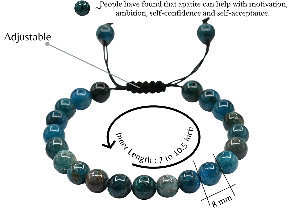 Amazing Gemstone Apatite Bracelet for Women Men's Gifts - Protection Healing Crystal Bracelet - 8mm Gemstone Beaded Adjustable Bracelet Pulseras Para Hombres Mujer Stocking Stuffers