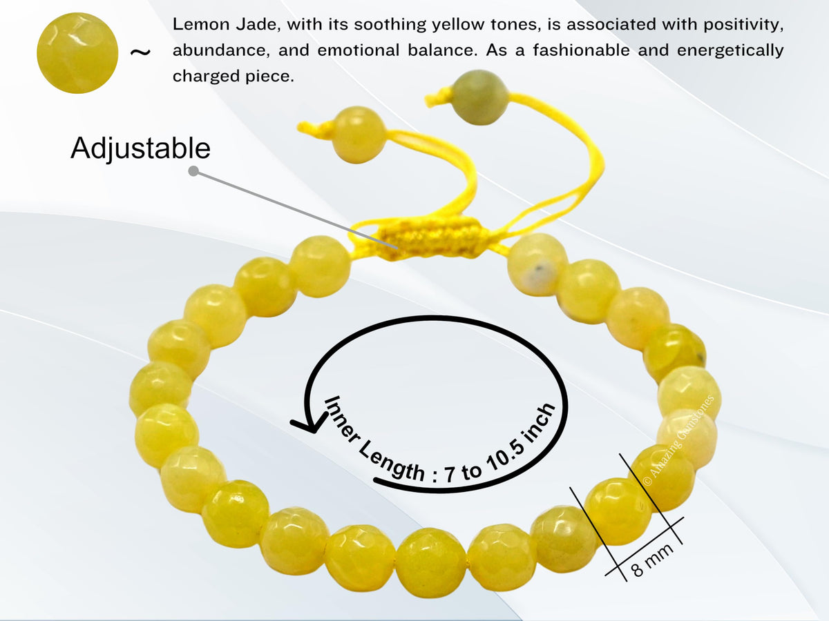 Amazing Gemstone Lemon Jade Bracelet for Women - Chakra Mens Bracelet Protection Crystals&Healing Stones - Blessing Bracelet Spiritual Meditation Gift(Faceted Beaded Bracelet, Adjustable)