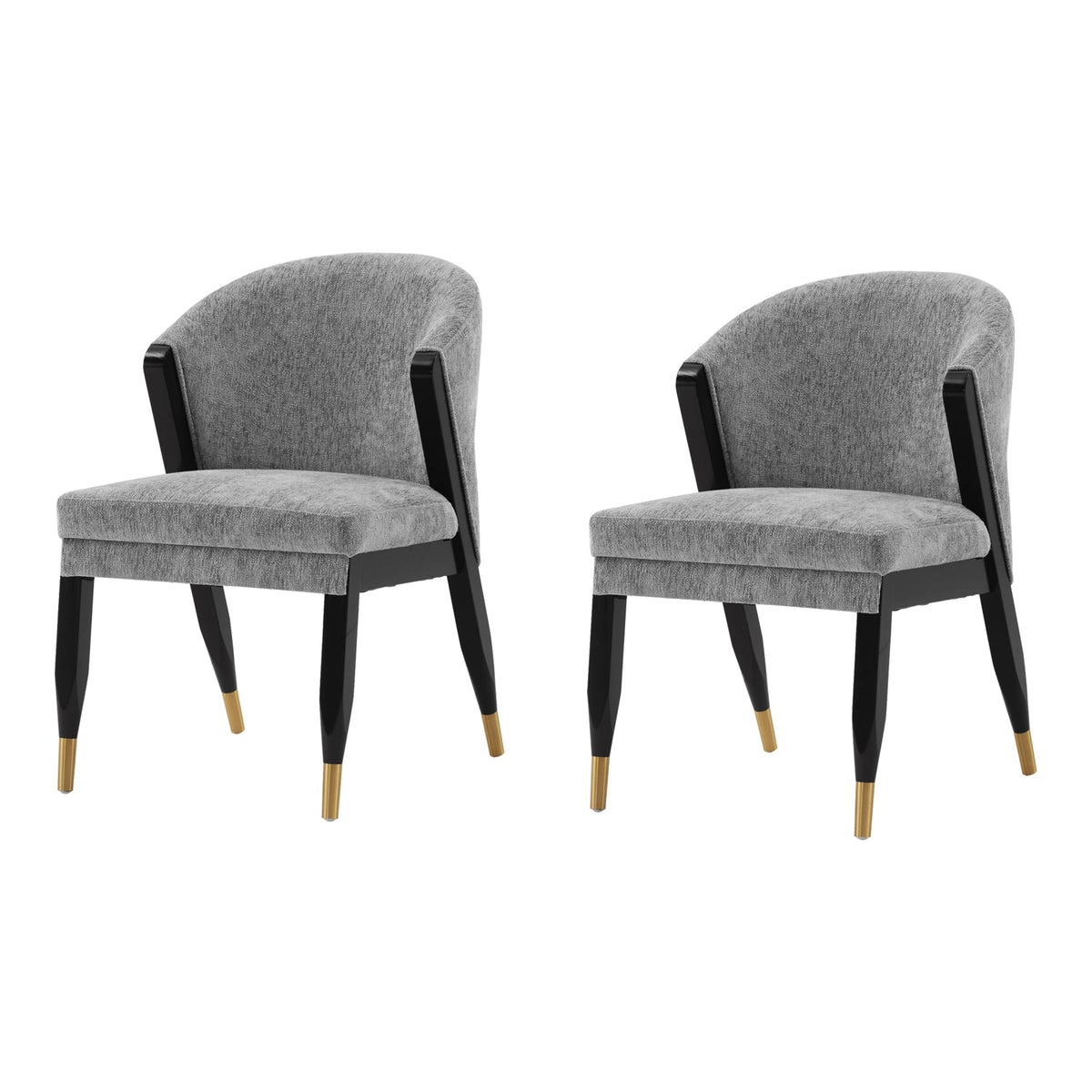 Manhattan Comfort Ola Modern Boucle Dining Chairs with High Density Foam Padding, Unique Wood Frame with Metal Gold Tips, Fully Assembled Kitchen Armchairs, Set of 2, Grey