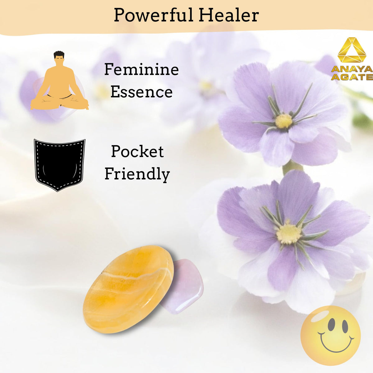 Anaya Agate Yellow Calcite Worry Stones Certified Crystal Thumb Worry Stone for Anguish, Relaxing and Soothing Balance Stones for Meditation, Stress Relief Crystals and Healing Stones for Men, Women