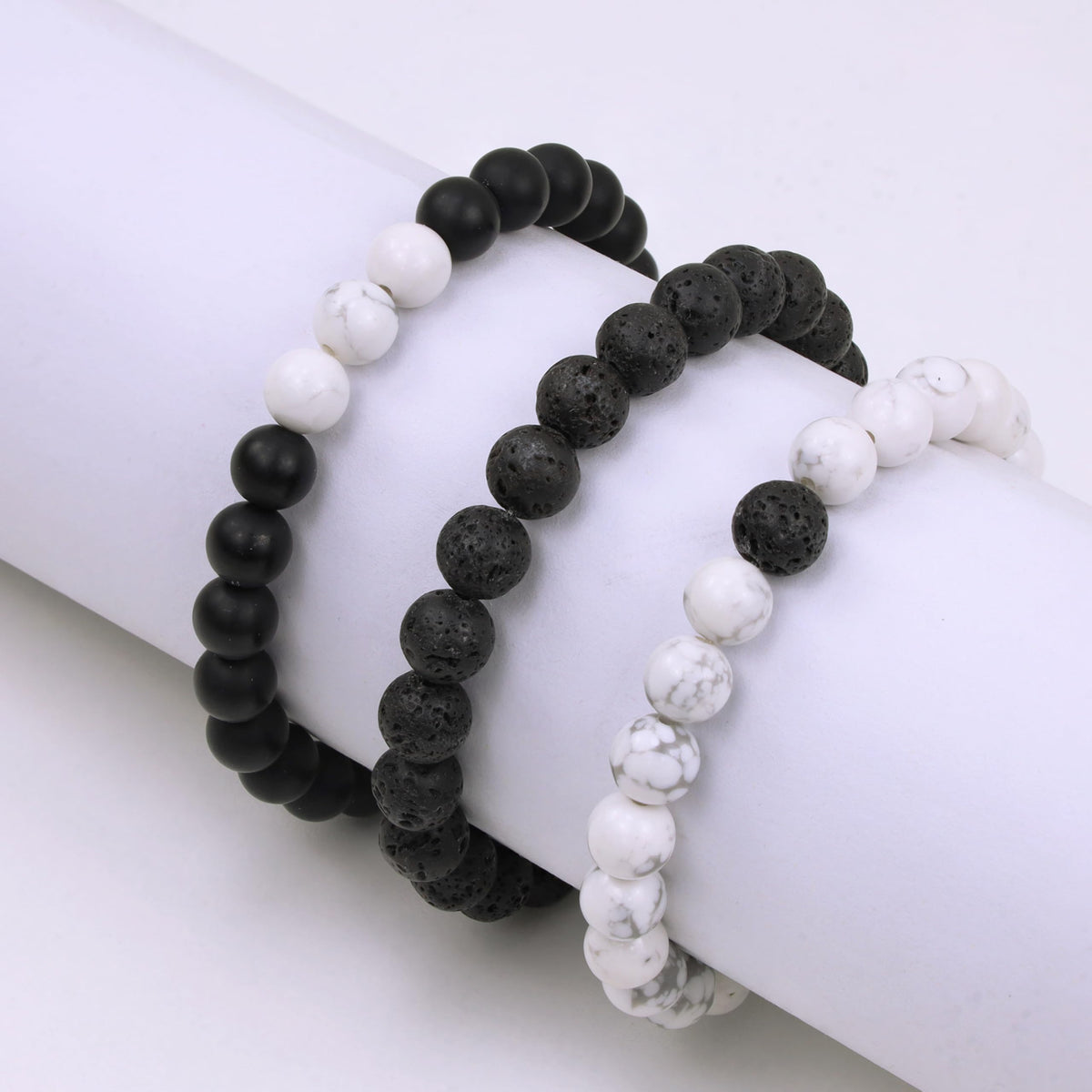 XIANNVXI Mens Blue Crystal Beads Bracelet 3PC Blue Black Stone 8mm Bead Bracelets Set for Men Stretch Lava Rock Obsidian Black Crystal Beaded Bracelet for Mens