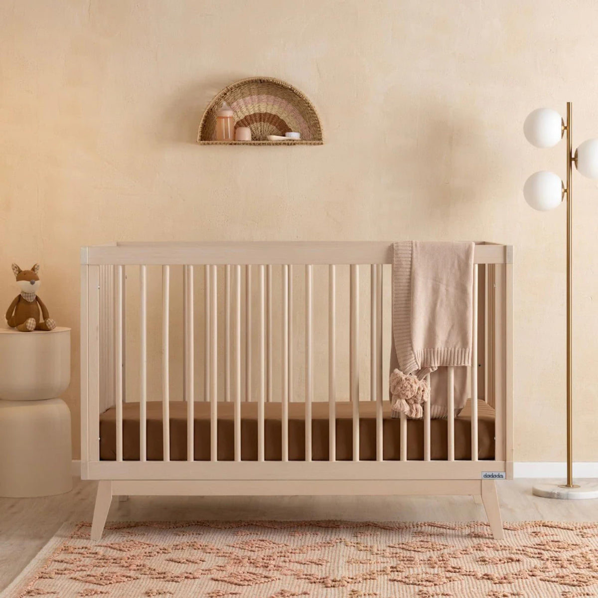 dadada Baby Soho 3-in-1 Convertible Wooden Crib to Toddler Bed - Made in Italy, GREENGUARD Gold Certified, Baby-Safe Finish, Handcrafted Beechwood, Modern Design, 3 Adjustable Heights (Washed Natural)