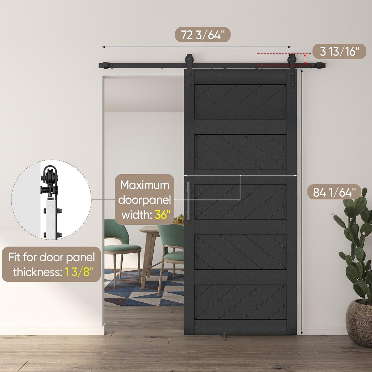 JUBEST 36" x 84" Barn Door, Slding Barn Door Kit Wave-Shape Barn Door Panel with Hardware Kit Include, Easy Installation, Solid Wood, MDF & PVC Covered, Black