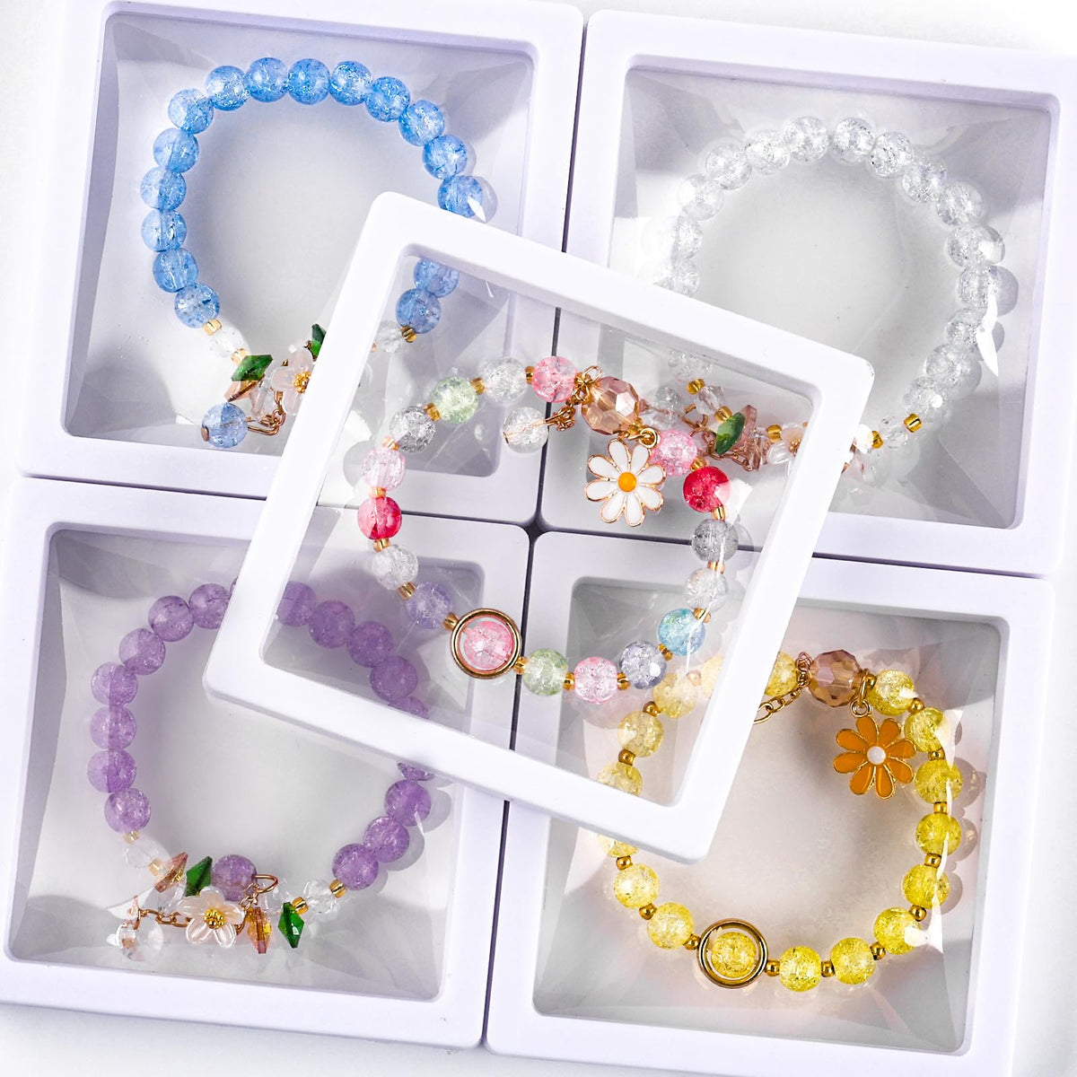 XSEINO 2400 PCS 8mm Glass Beads Bracelet Making Kit, 47 Colors Crystal Beads for Jewelry Making and DIY Crafts，4 Box Round Beads