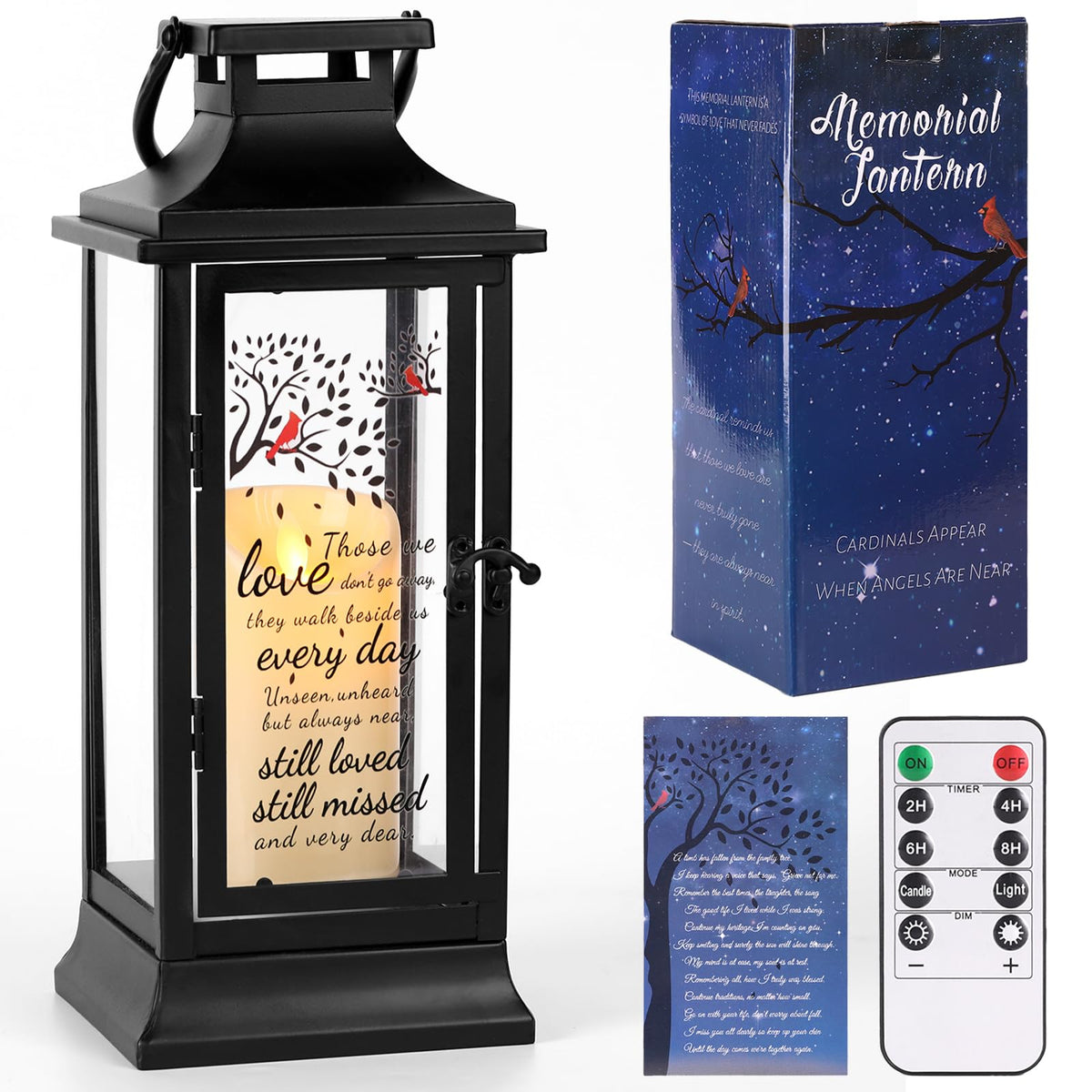 HAVITI Sympathy Gifts for Loss of Loved One Memorial Lantern, Black Memorial Gifts for Loss of Mom Dad Loved One, Acrylic Metal 14 Inches Bereavement Gifts Lantern