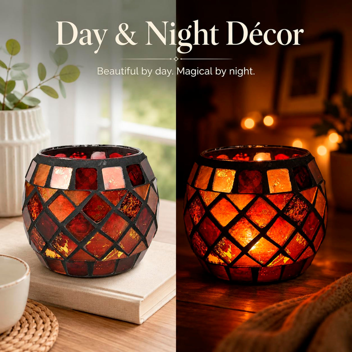 Votive Candle Holder Tea Lights - Glass Candle Holders, Mosaic Tealight Candle Holder, Candle Jar Cup for Wedding Centerpiece Party Table Decorations, Valentines Day Decor