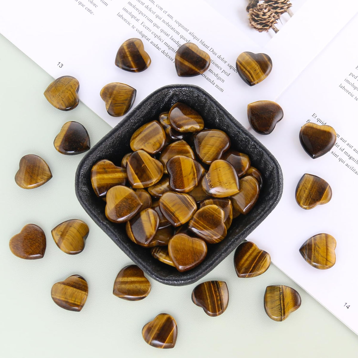Namzi 20 Packs of Tumbled Polished Natural Tigers Eye Crystals Heart Stones, Crystals and Healing Stones Quartz Bulk for Wicca, Reiki, Healing Energy, Chakra Stones, Witchcraft Supplies