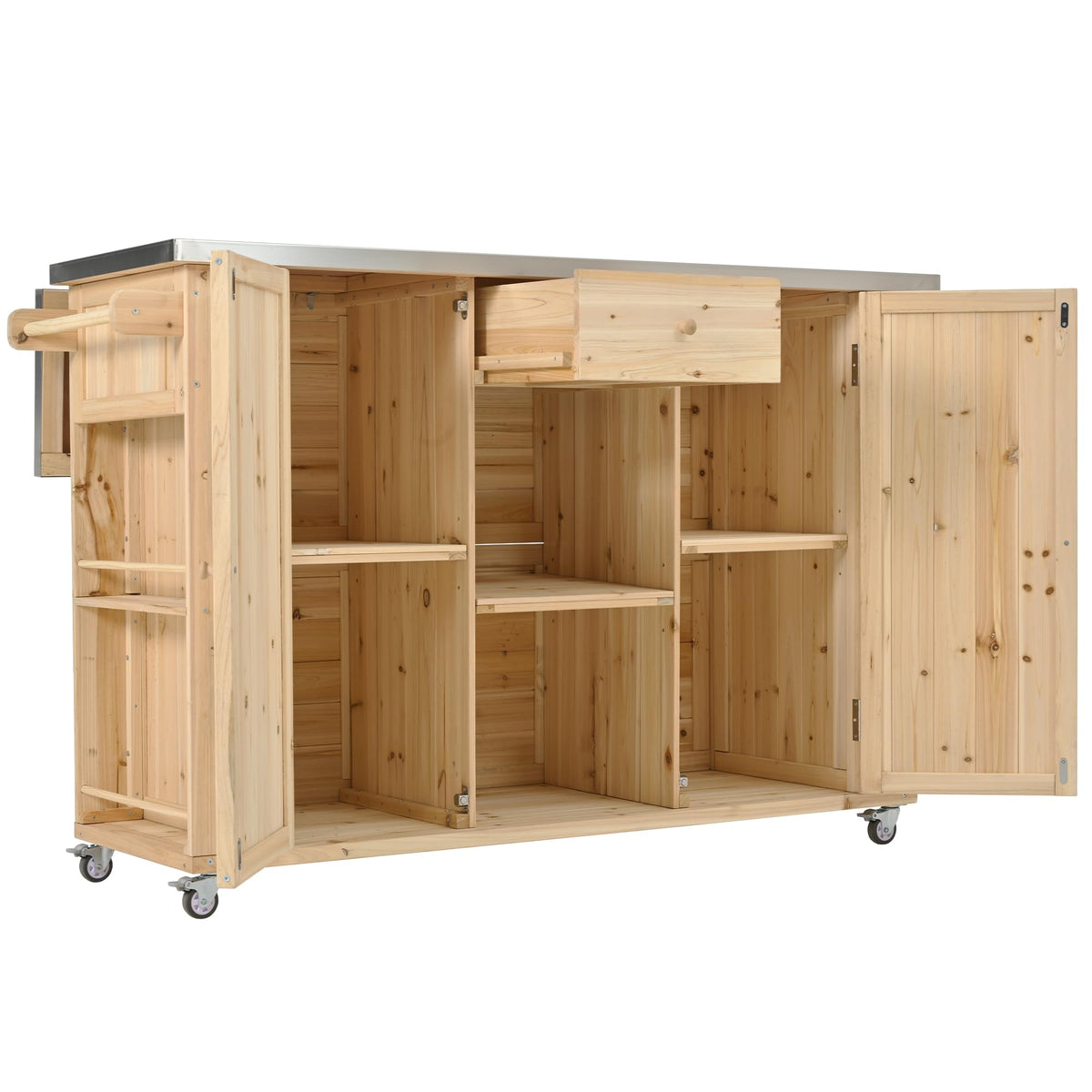 52.25" W Outdoor Grill Cart Table with Stainless Steel Tabletop, Patio Kitchen Island Storage Cabinet for BBQ, Bar