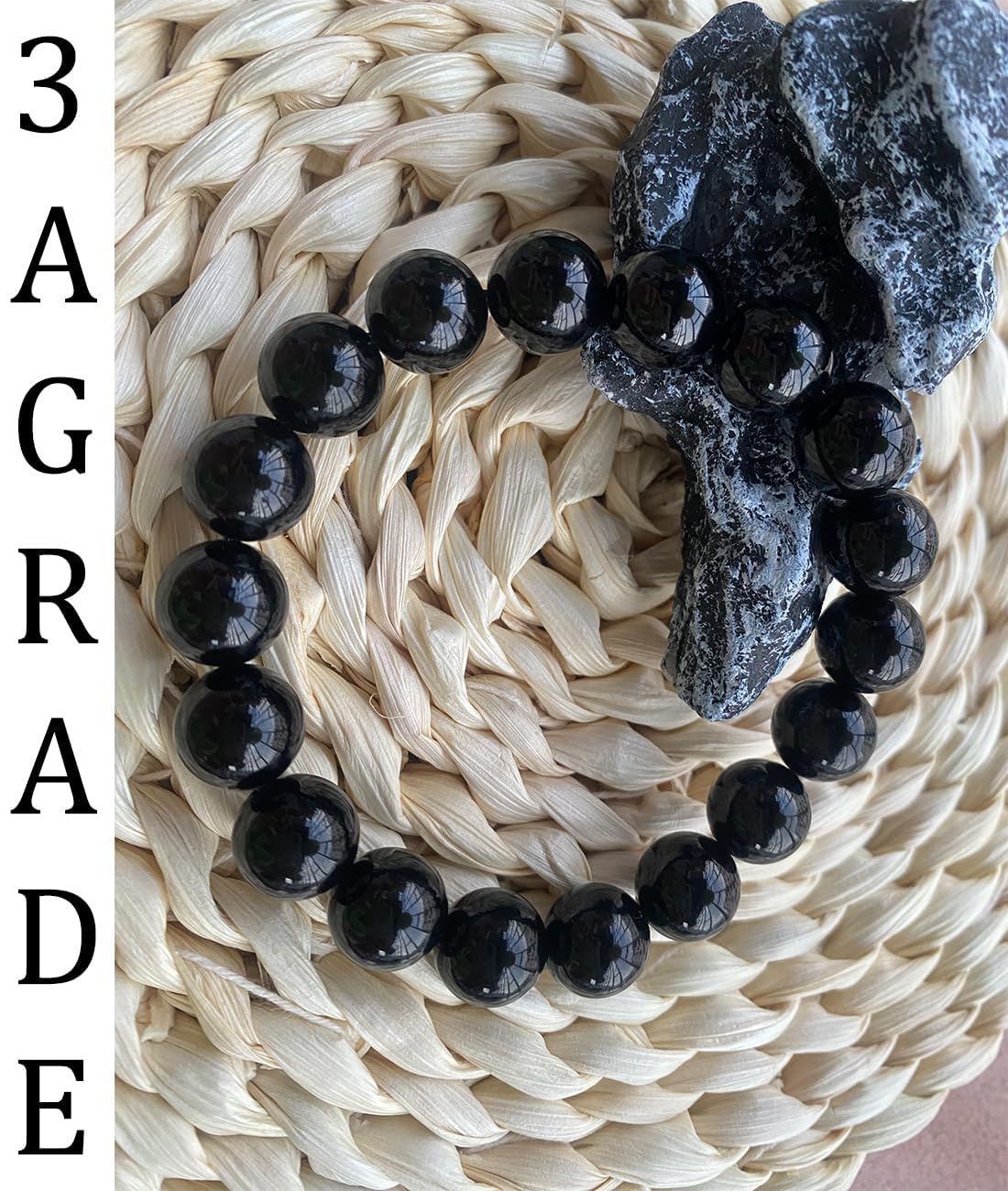 12MM Black Tourmaline Crystal Bracelet, 3A Grade Real Gemstones Stretch Bracelet, Come with Extra Beads & Beaded Tools Kit, Fit 8" Wrist Size, Perfect choice for Friends | Familys