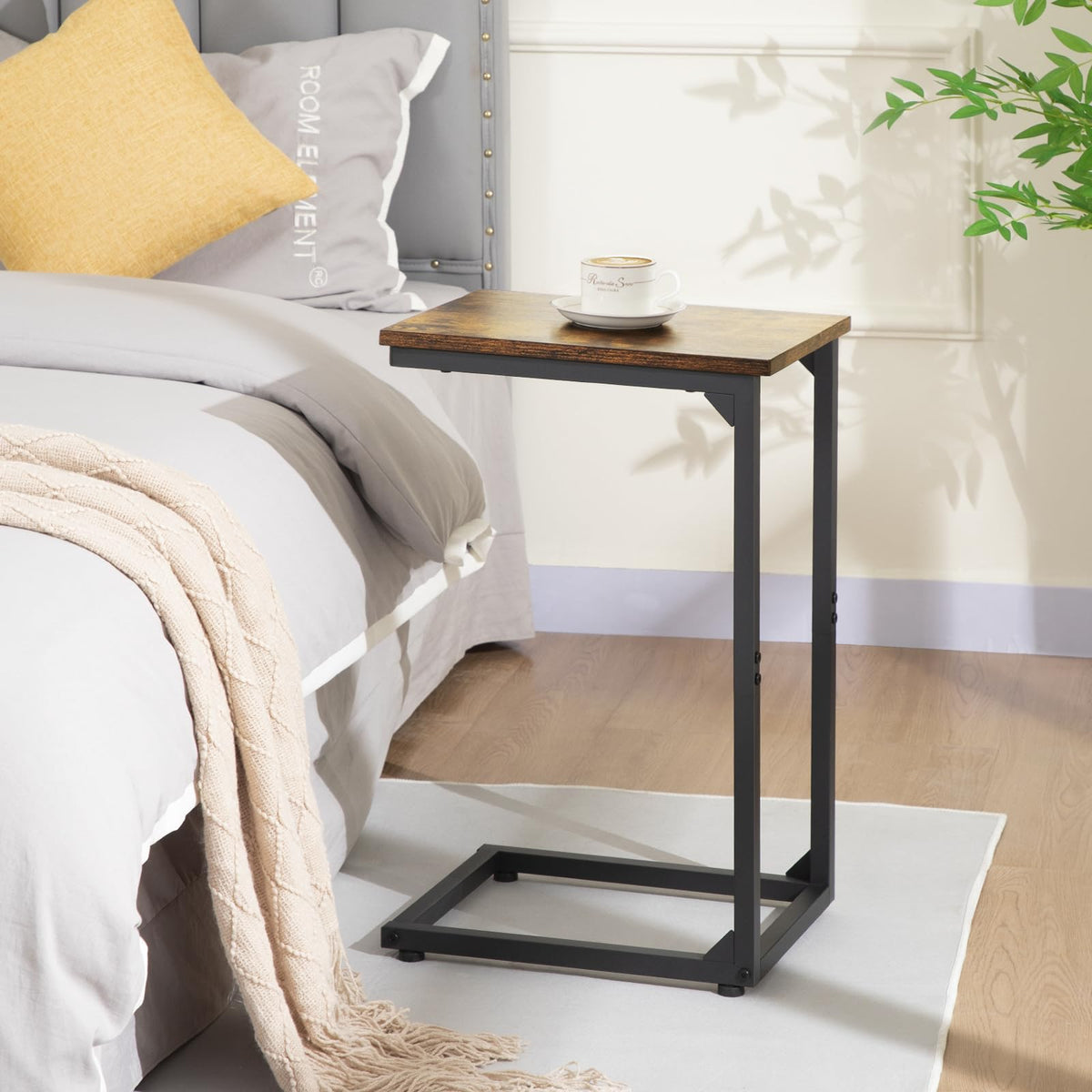 AMHANCIBLE C Shaped Side Table, End Tables Living Room Set of 2, Slide Under Couch Table for Sofa, TV Trays for Bedroom, Small Space, Rustic Brown HET02CBR