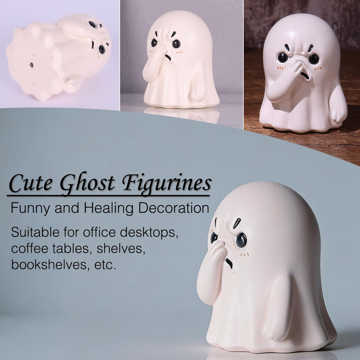 orenm Holding Nose Ghost Figurines - Cute Halloween Decor Indoor Resin Ghost Figurines,Funny Bathroom or Shelf Knick Knacks Statue,Home Bedroom Office Desk Decor Art,Gifts for Ghost Lovers