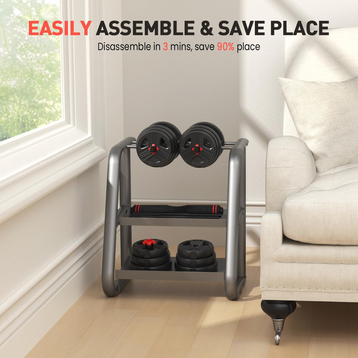 UKEEP Adjustable Dumbbells Set, 30lbs Free Weight Set with Connector, 2 or 3 in 1 Dumbbells Set Used as Barbell, Kettlebells, Fitness Exercises for Home Gym Suitable Men/Women
