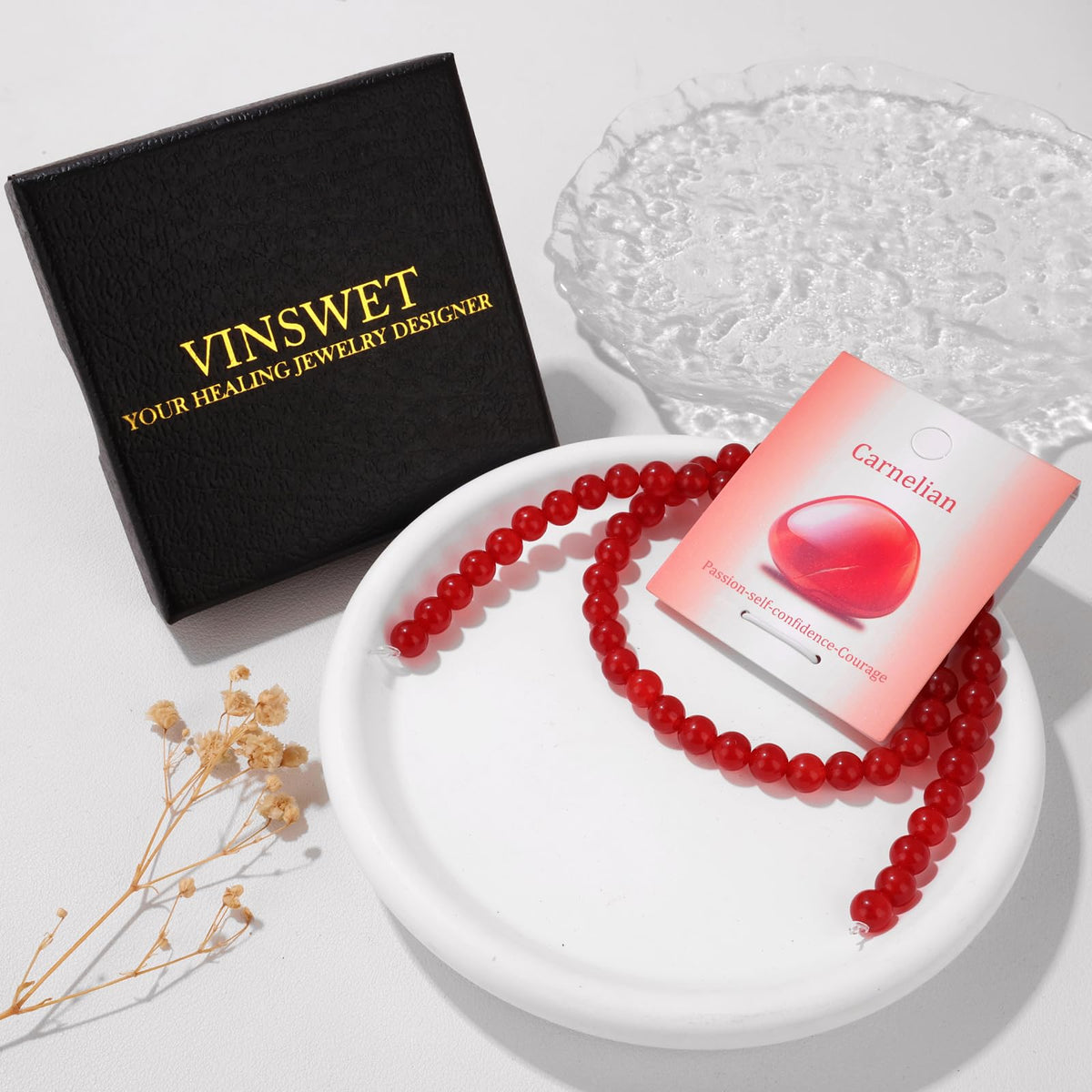 Vinswet 60pcs 6mm Carnelian Natural Stone Beads Round Genuine Real Stone Beading Loose Gemstones DIY Smooth Bead for Bracelet Necklace Earrings Jewelry Making