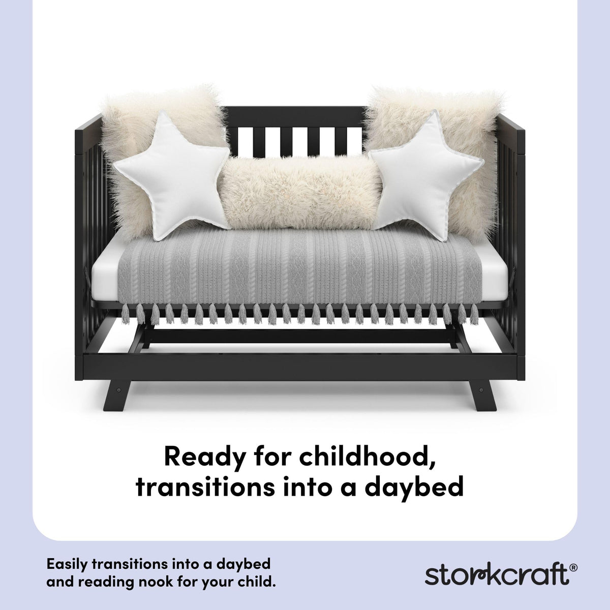 Storkcraft Beckett 3-in-1 Convertible Crib – GREENGUARD Gold Certified, Fits Standard Crib Mattress, Converts to Toddler Bed and Daybed, 4 Mattress Heights, Grow-with-Me Design (Black)