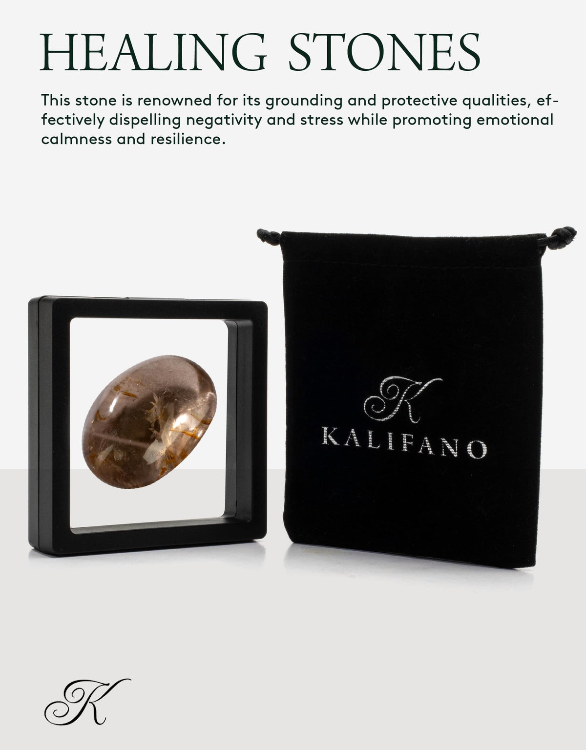 KALIFANO Palm Stone with Healing & Calming Effects - AAA+ Grade High Energy Worry Stone with Information Card - Reiki Crystal Used for Intuition (Family Owned and Operated) (Smoky Quartz)