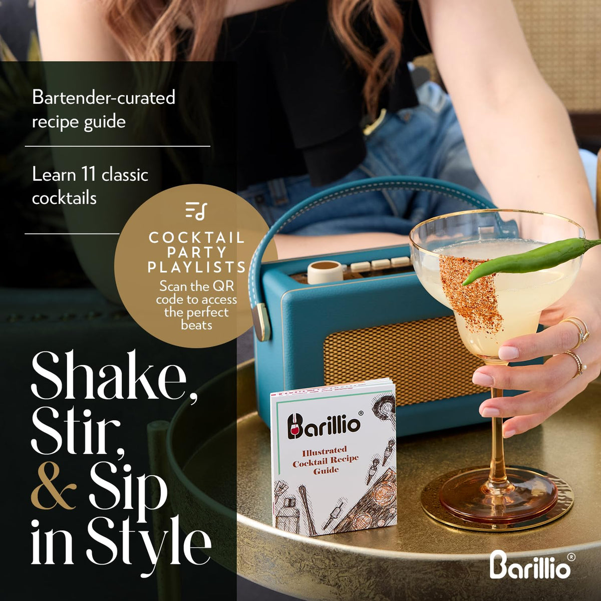 Barillio Bar Tool Set Pro Edition - Stainless-Steel Cocktail Shaker Set - Mixology Bartender Kit w/Boston Shaker, Drink Mixer & Muddler for Cocktails - Home Bar Accessories - 32-Pc Bar kit