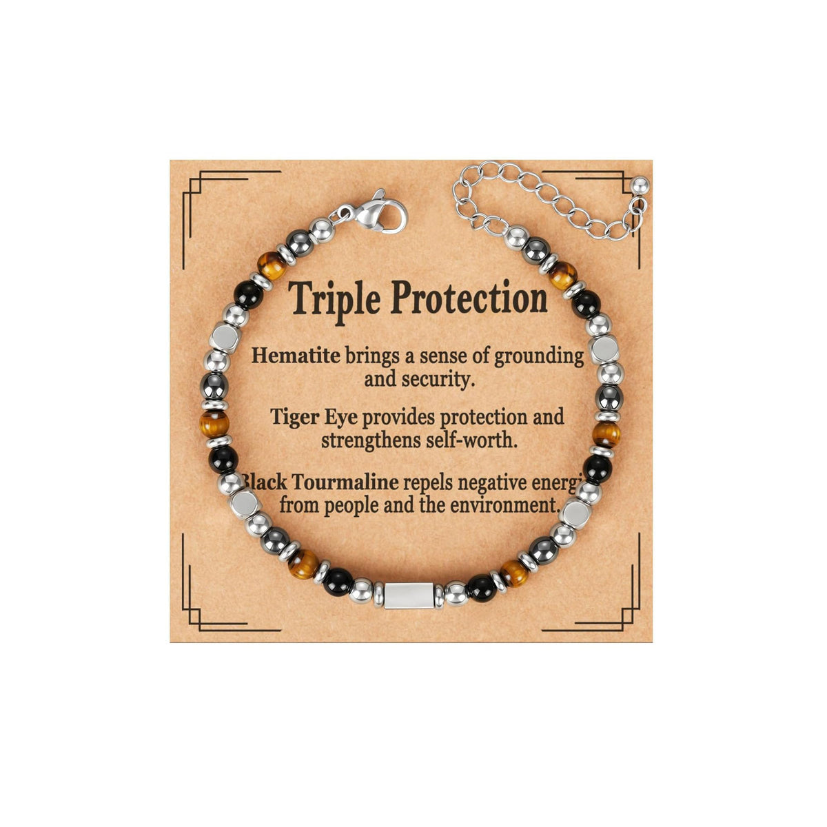 ESPVO Triple Protection Bracelet for Women Gifts Energy Hematite Black Tourmaline Tigers Eye Bead Crystal Healing Obsidian Guardian Piedra Turmalina Negra Jewelry Natural Stones Teens