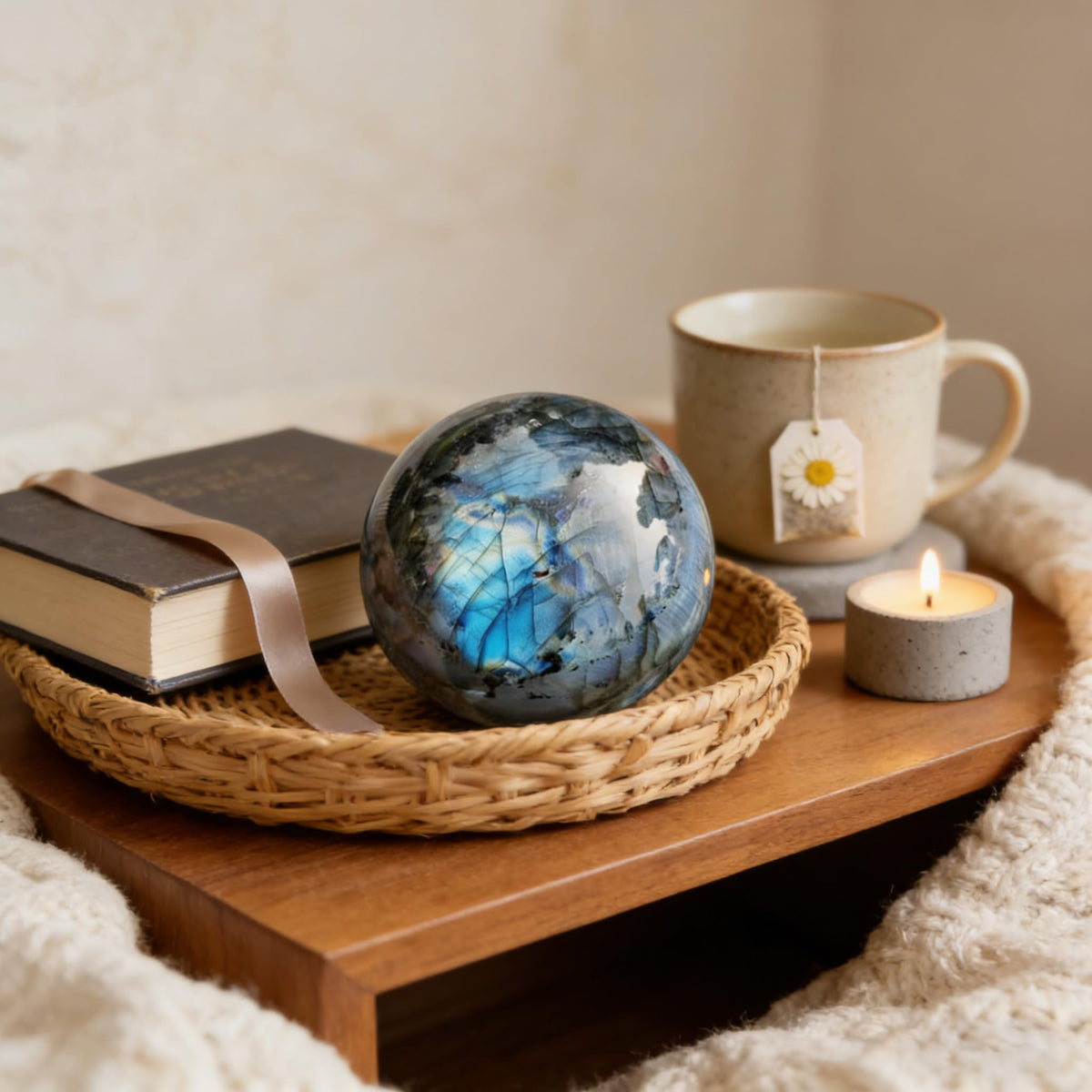 AierCrystal Natural Stone Crystal Sphere Feng Shui Home Decoration Ball Positive Energy Scrying Orb for Meditation Tool for Spiritual Space Purification Globe Diameter 5-6cm Labradorite Sphere
