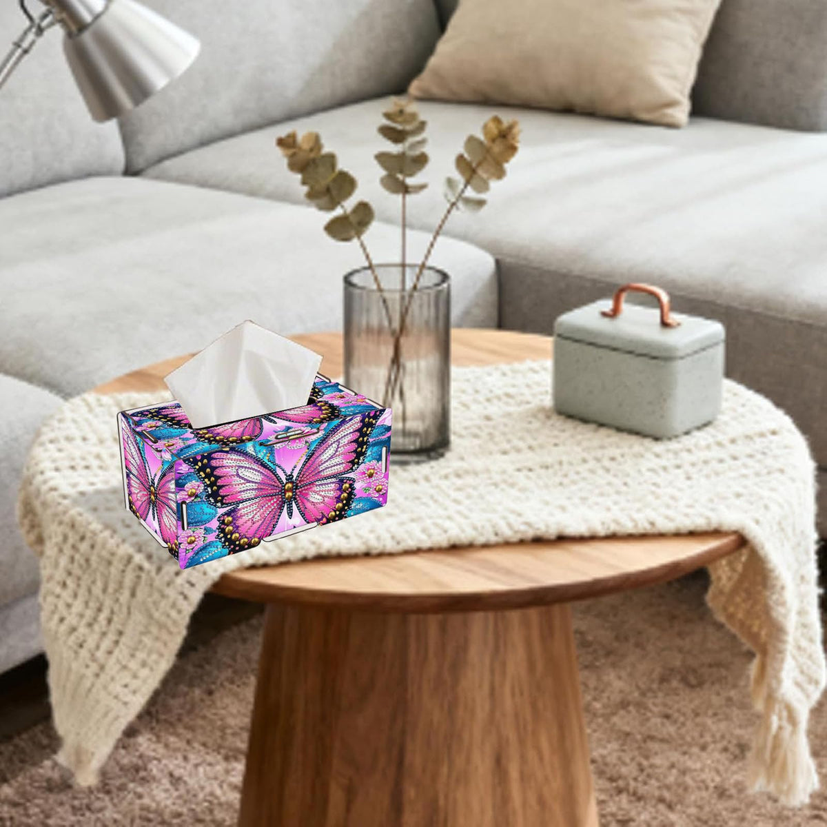 LSQFS DIY Diamond Art Tissue Box, Wooden Rhinestone Craft Kit, Sparkling Handmade Tissue Holder for Home Office Vanity Decor, Diamond Art Kits for Adults, Ideal Gift for Craft Lovers